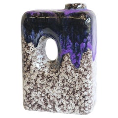 Vintage 1970s Modernist Fat Lava Purple Black White Ceramic Square Vase by Marei Keramik