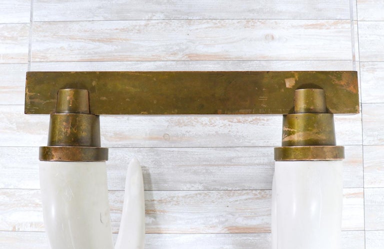 1970s Modernist Faux Elephant Tusk Brass & Lucite Console Table For Sale 5