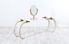 1970s Modernist Faux Elephant Tusk Brass & Lucite Console Table