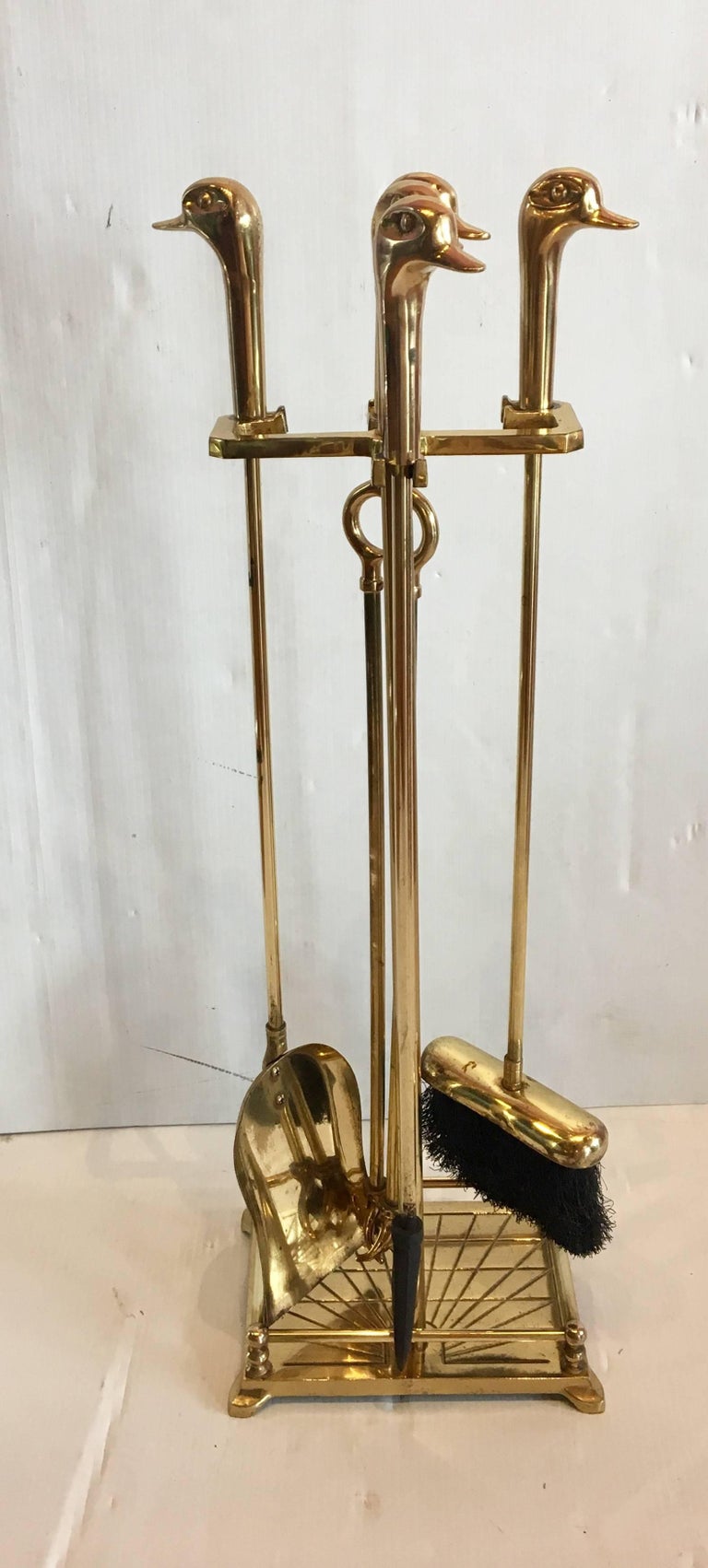 1970s Modernist Fireplace Tools Set Solid Brass Ducks Heads at 1stDibs