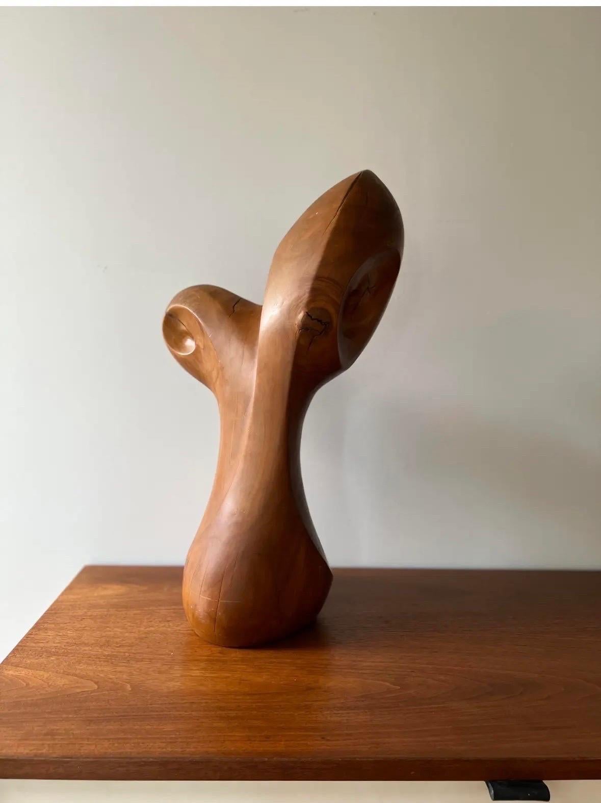 Scultura organica moderna in legno a forma libera firmata A.I.C.. Questo pezzo è costruito con un unico pezzo di legno (specie sconosciuta). La scultura è unica da tutti i lati e può essere posizionata in una stanza o raggruppata con una collezione