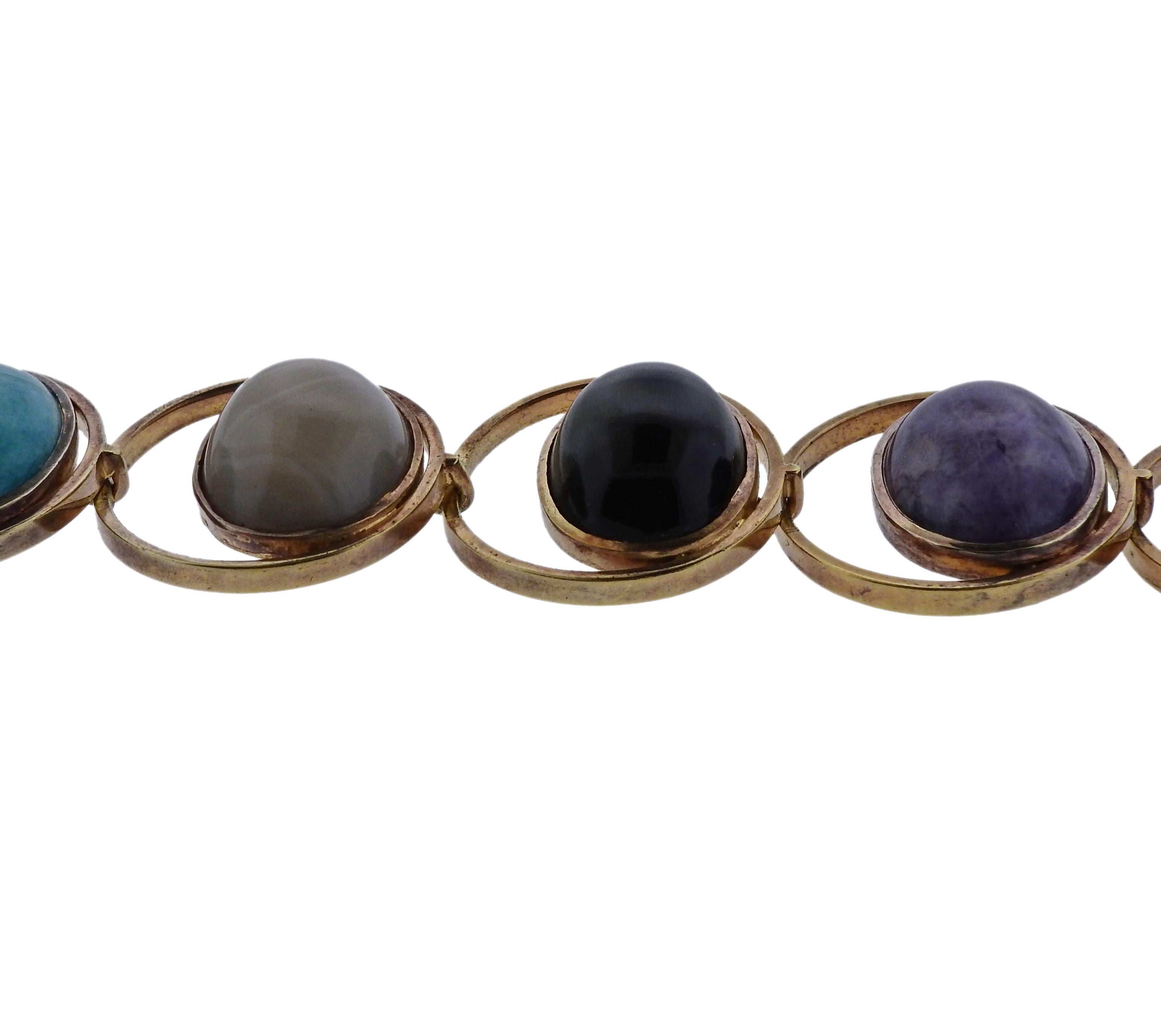Women's 1970s Modernist Gem Set of Gold Bracelet
