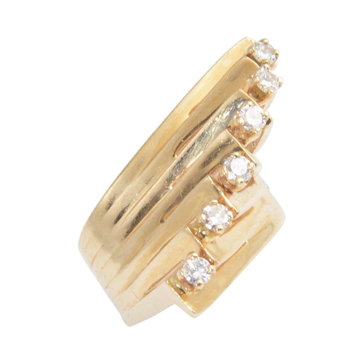 1970s Modernist Geometric Three Dimensional Diamond Yellow Gold Ring For Sale