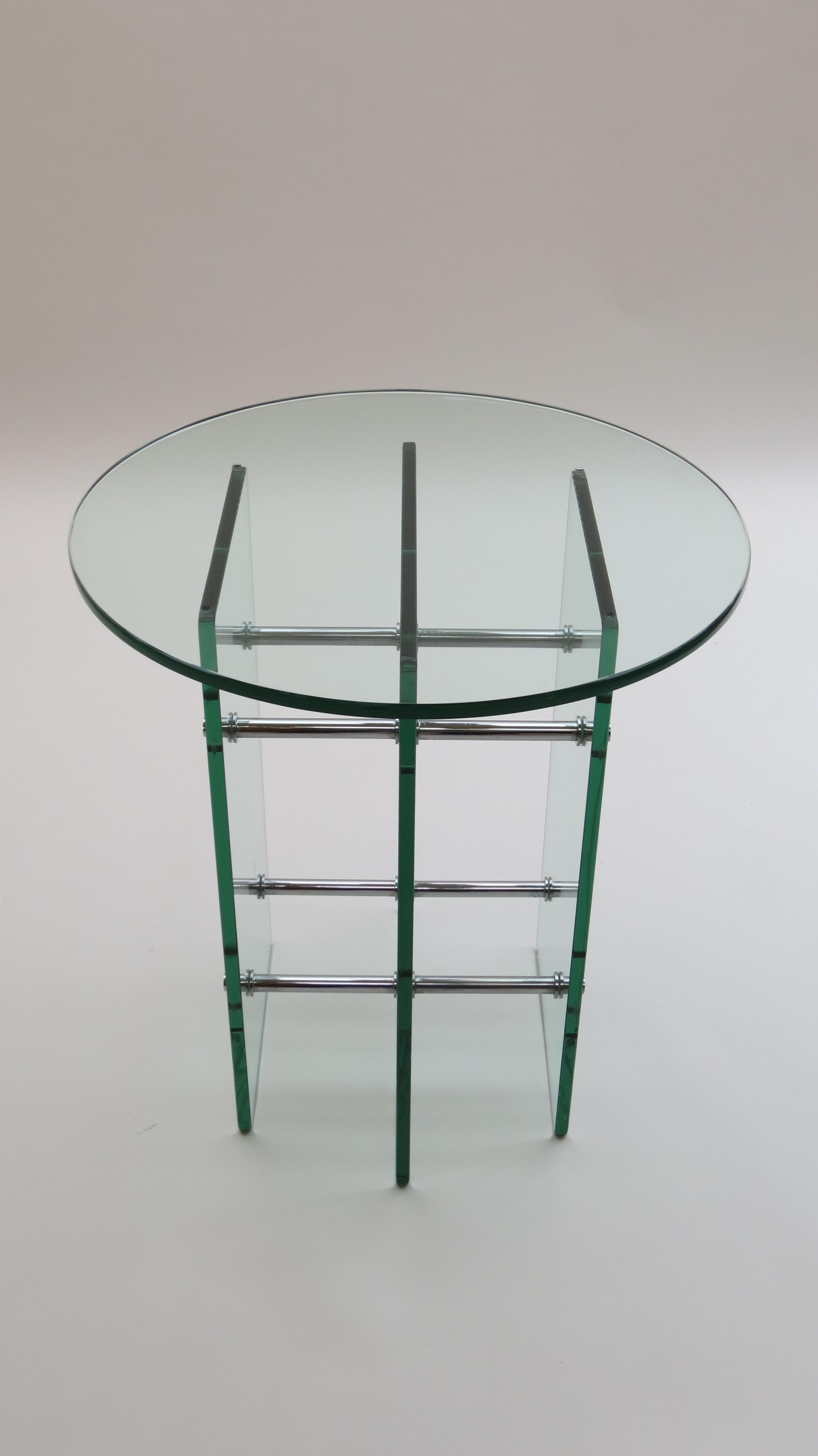 Mid-Century Modern 1970s Modernist Glass and Nickel Side Table