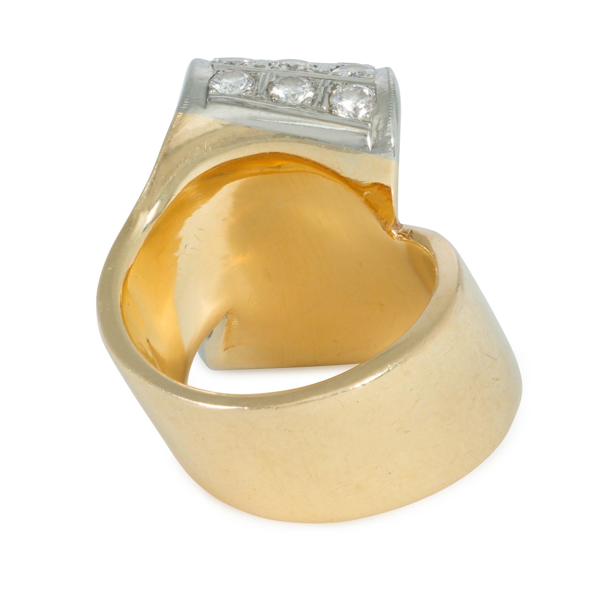Round Cut 1970s Modernist Gold and Diamond Loop Design Statement Ring For Sale