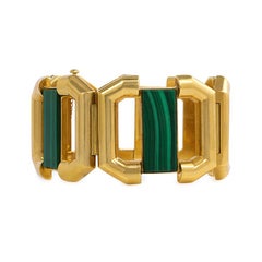 1970s Modernist Gold and Malachite Plaque Link Bracelet