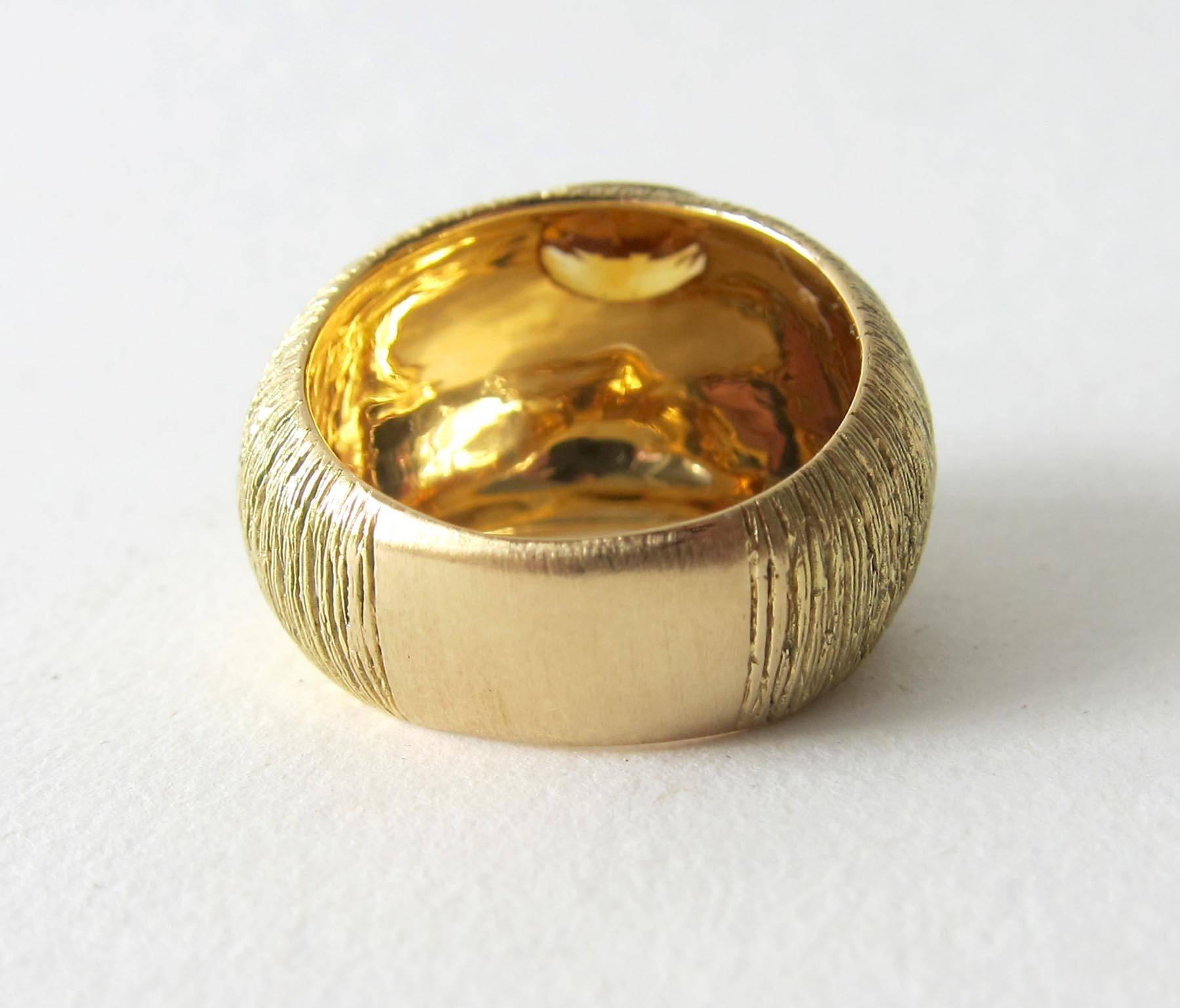 Oval Cut 1970s Modernist Gold Citrine Textrured Bombé Ring