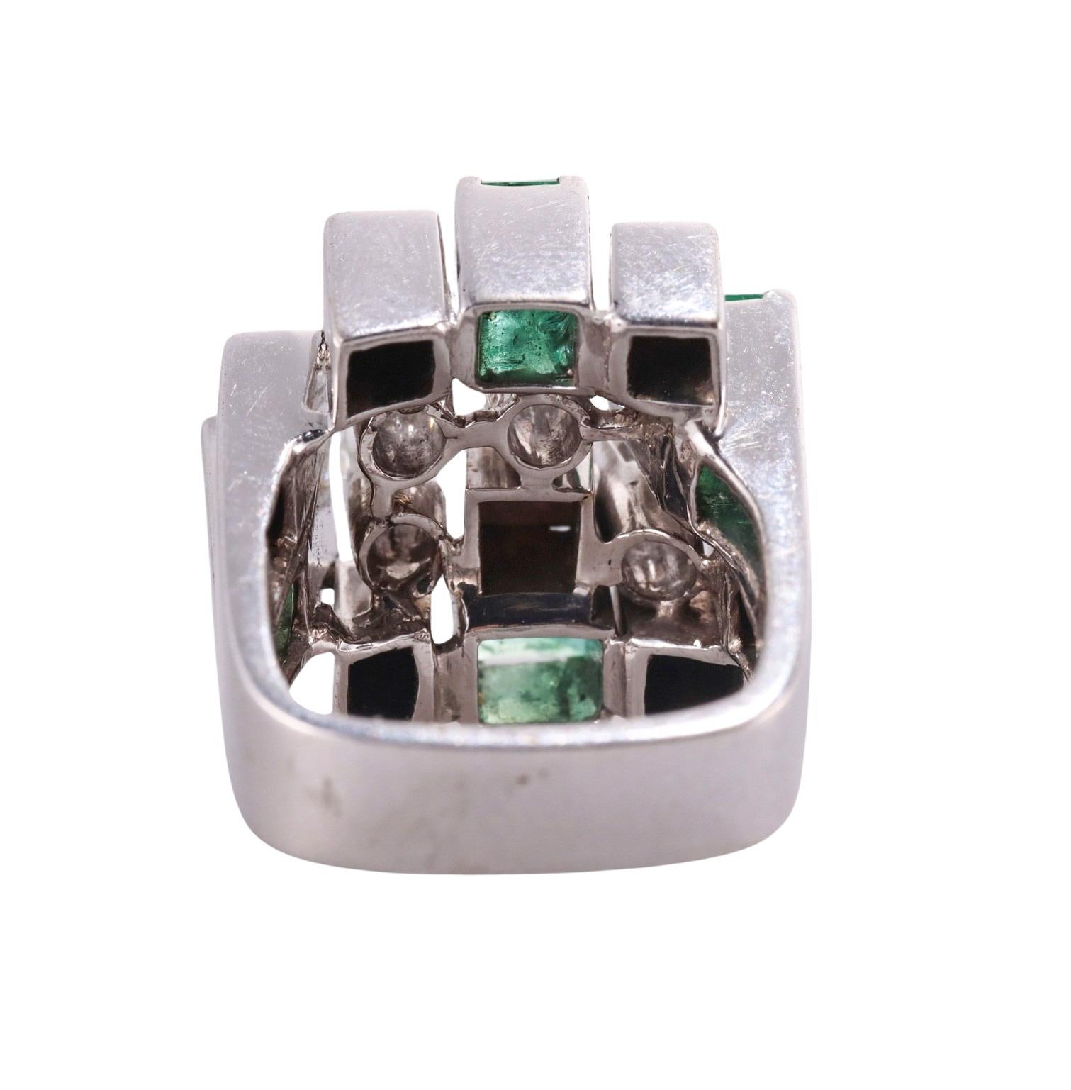 Women's 1970s Modernist Gold Diamond Emerald Ring For Sale