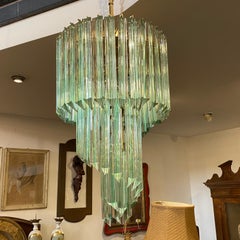 1970s Modernist Green Murano Glass Venini Spiral Chandelier