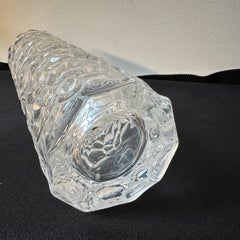 1970s Modernist Hammered Clear Glass Italian Cylindrical Vase