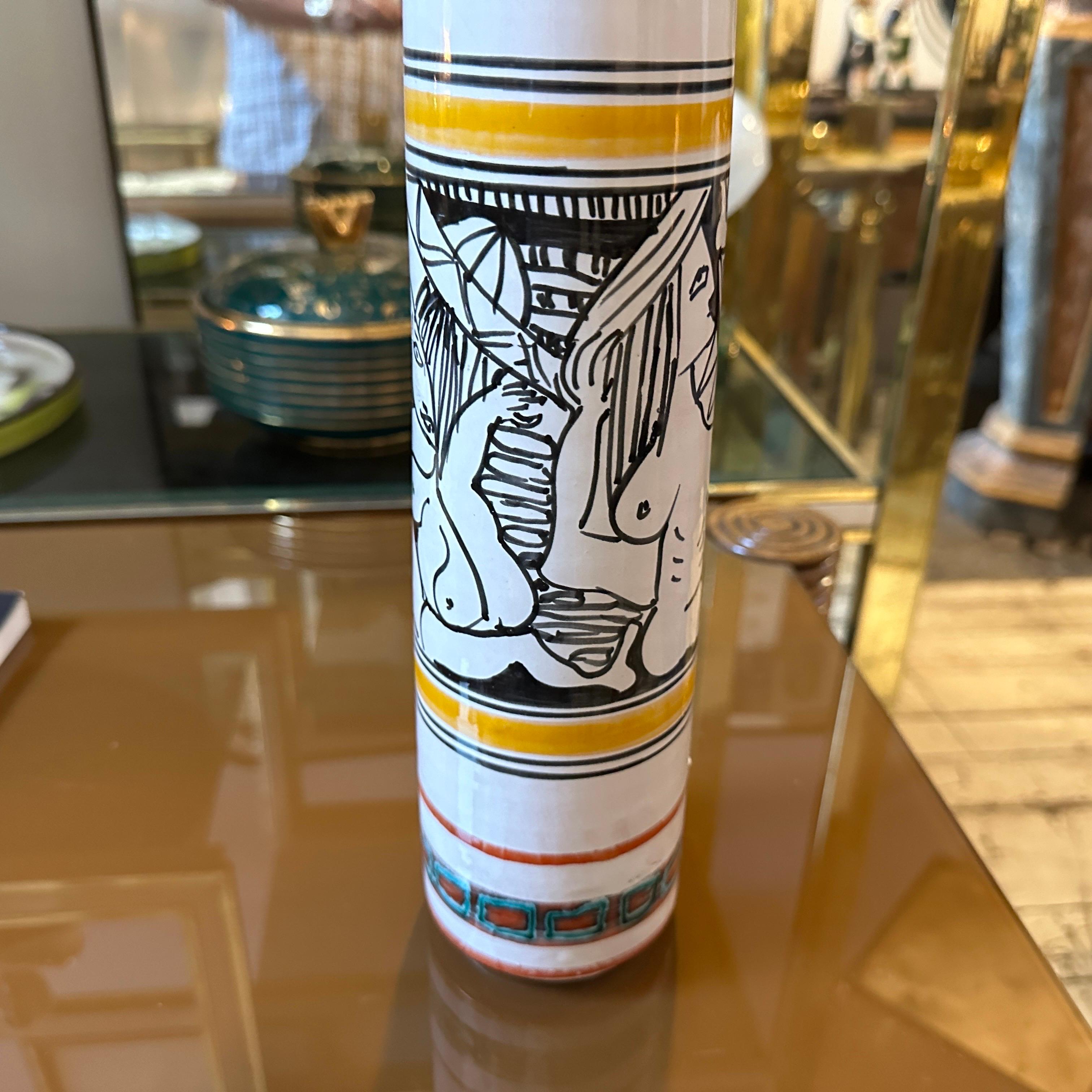 Hand-Crafted 1970s Modernist Hand-Crated and Painted Ceramic Unique Piece Sicilian Jug For Sale
