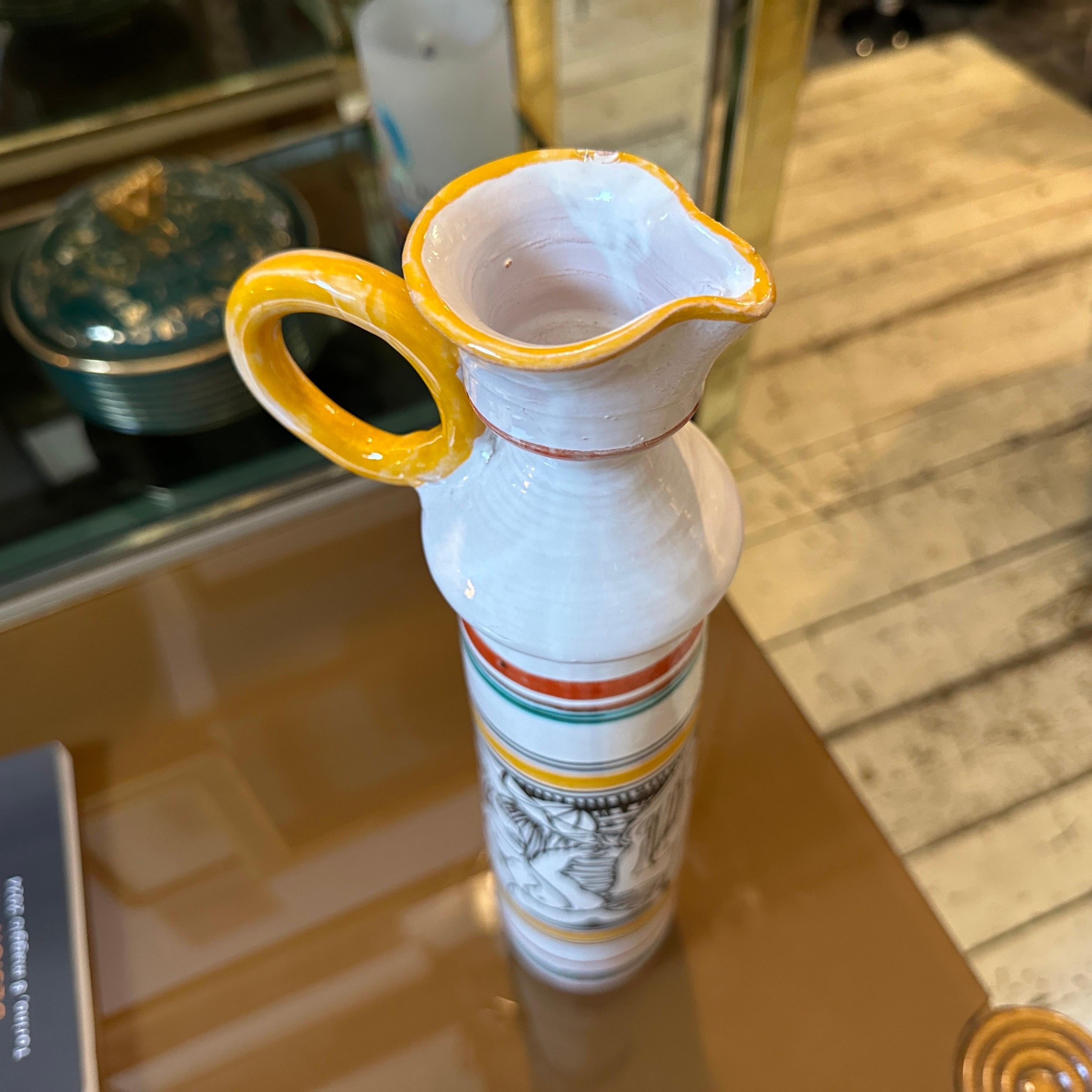 1970s Modernist Hand-Crated and Painted Ceramic Unique Piece Sicilian Jug In Good Condition For Sale In Aci Castello, IT