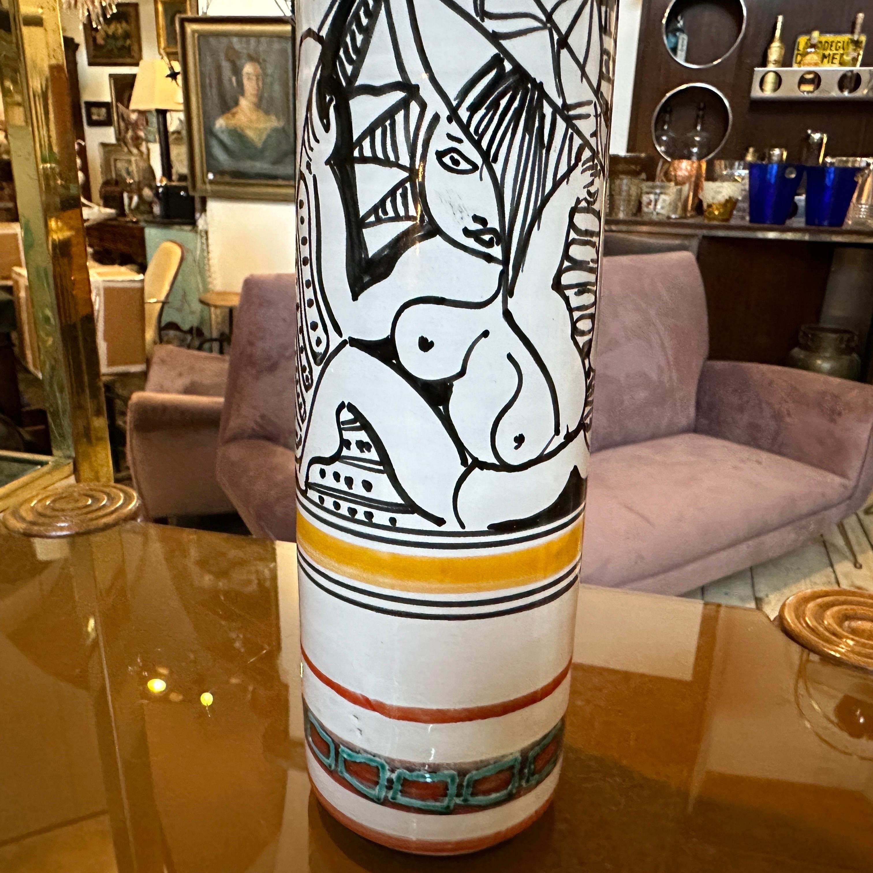 1970s Modernist Hand-Crated and Painted Ceramic Unique Piece Sicilian Jug For Sale 1