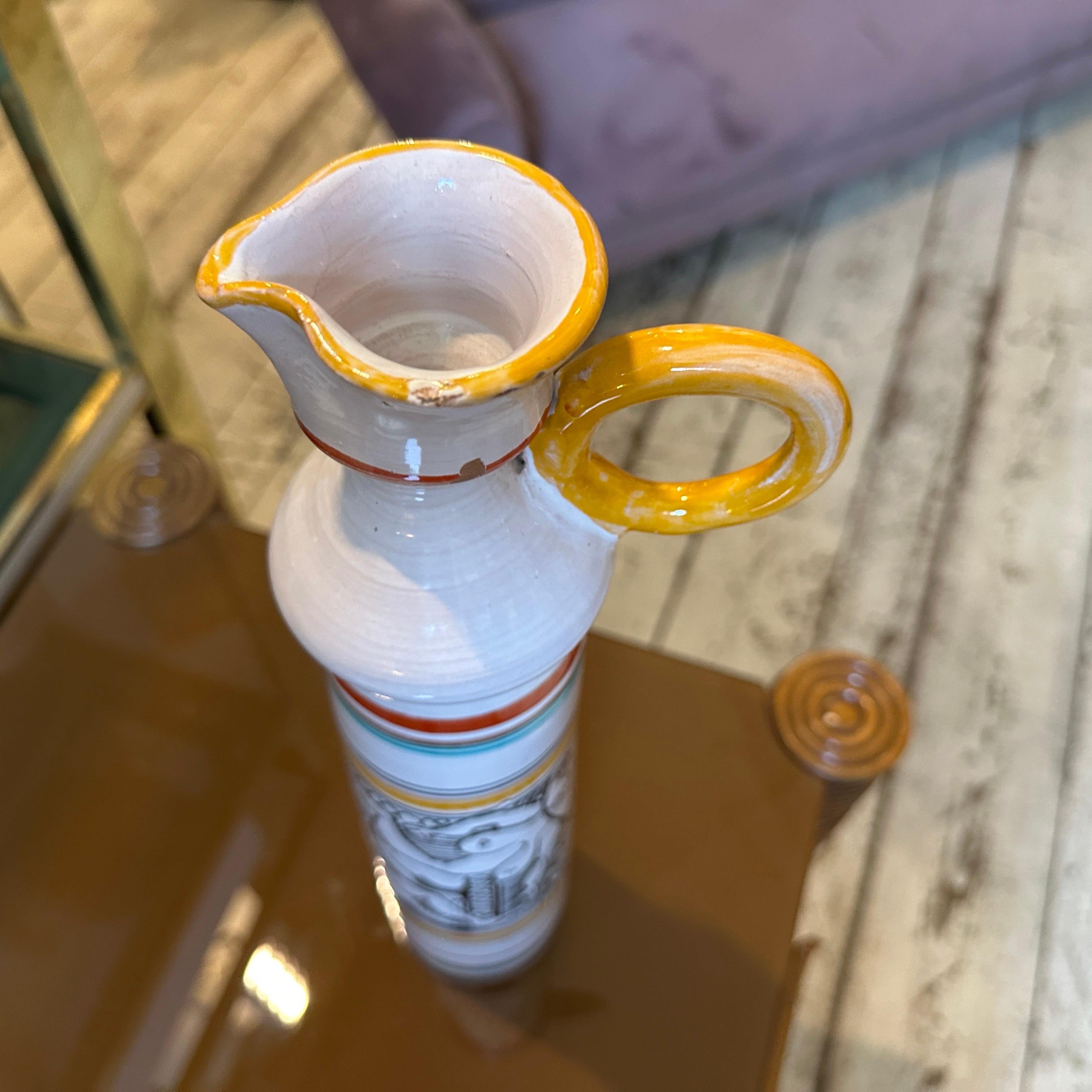 1970s Modernist Hand-Crated and Painted Ceramic Unique Piece Sicilian Jug For Sale 3