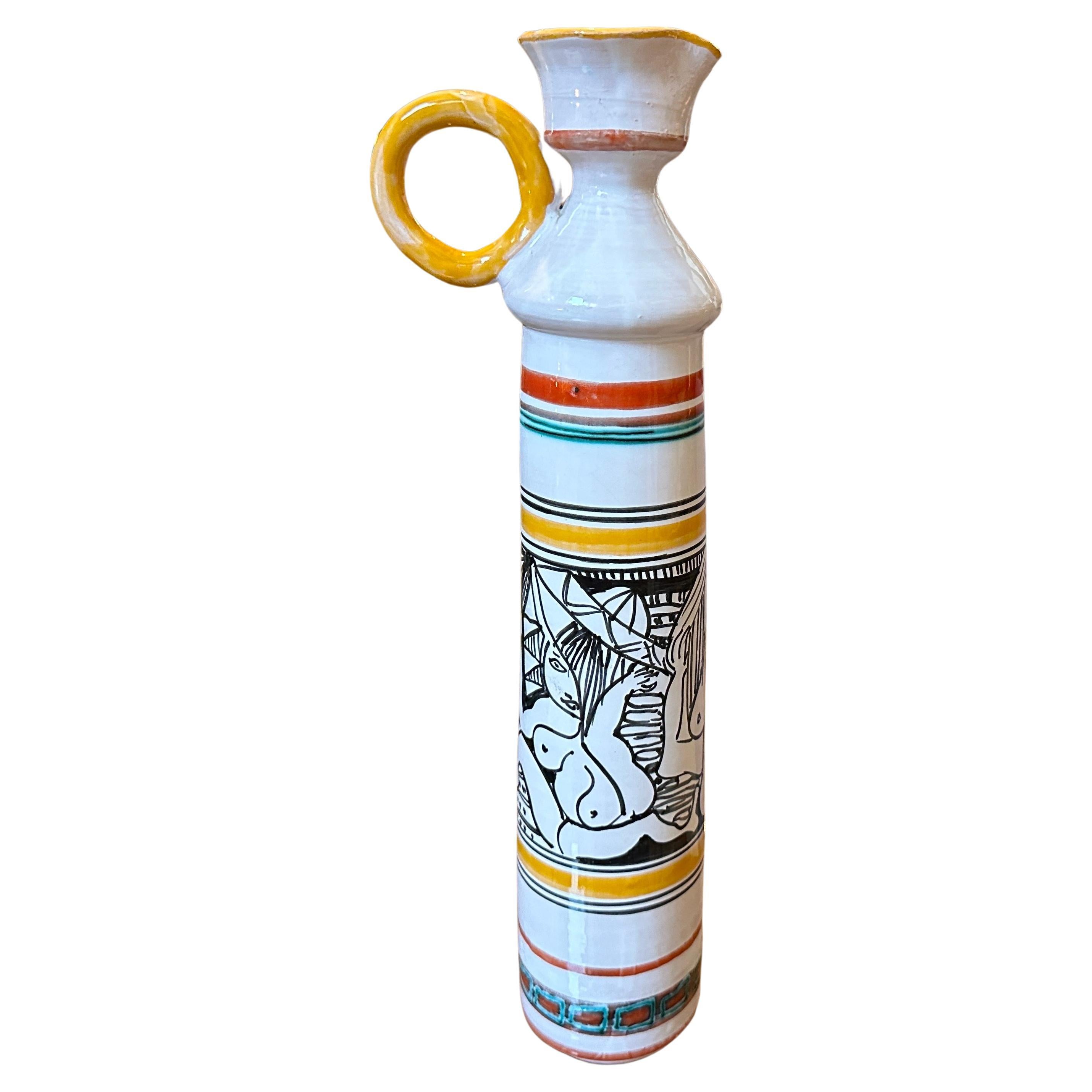 Jarra siciliana modernista de cerámica pintada a mano de los años 70, pieza única