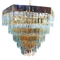 1970's Late Modernist Hanging Crystal and Brass Chandelier, 2 Available