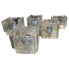 1970s Modernist Ice Murano Glass Square Wall Sconces by Toso