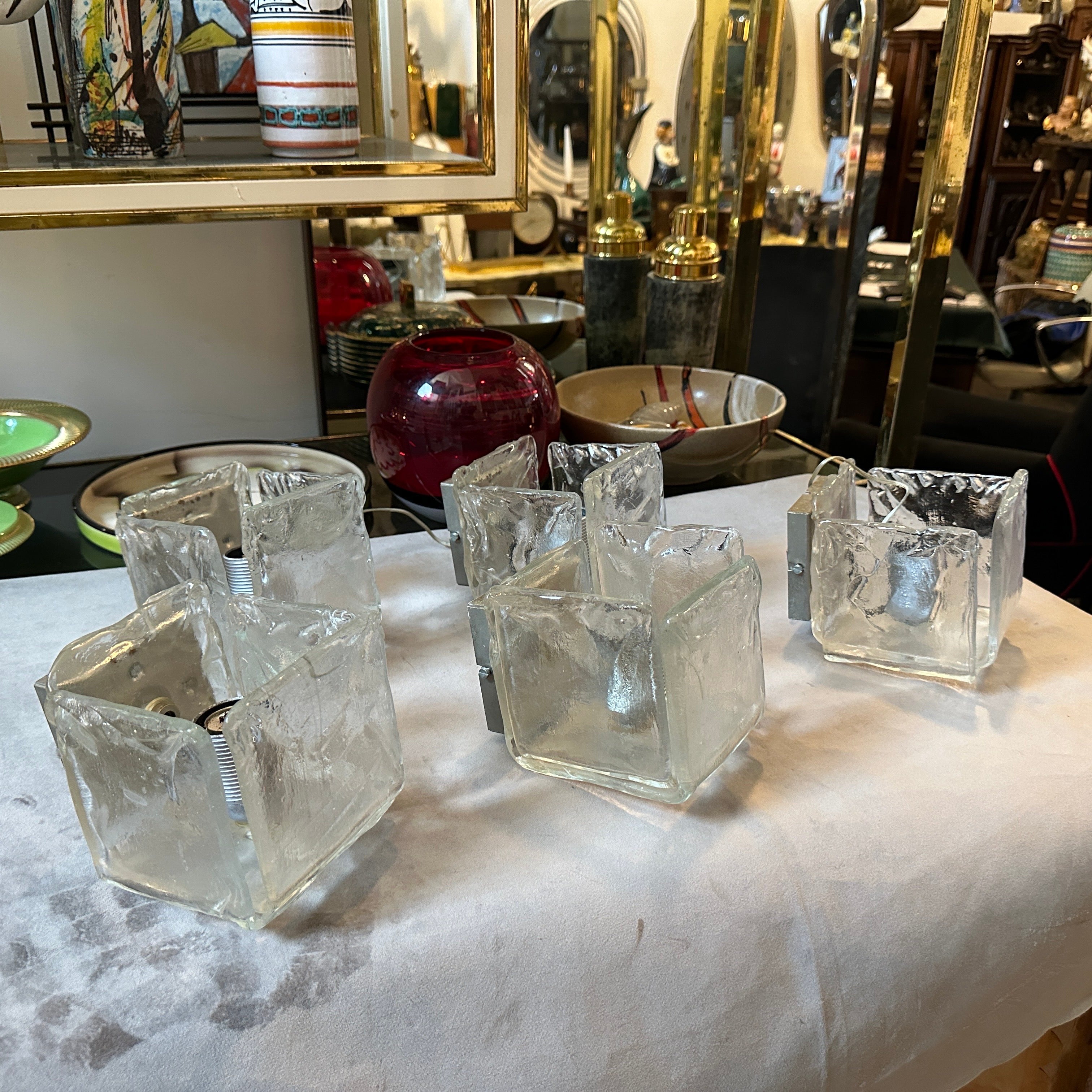 Italiano Applique quadrate moderniste in vetro di Murano degli anni '70 di Toso in vendita