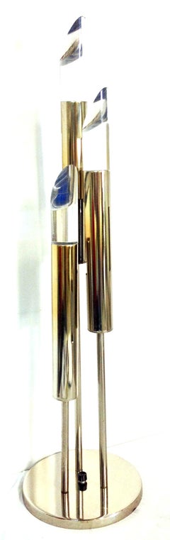 1970s Modernist Italian Chrome and Lucite Sphere 3-Light Table Lamp