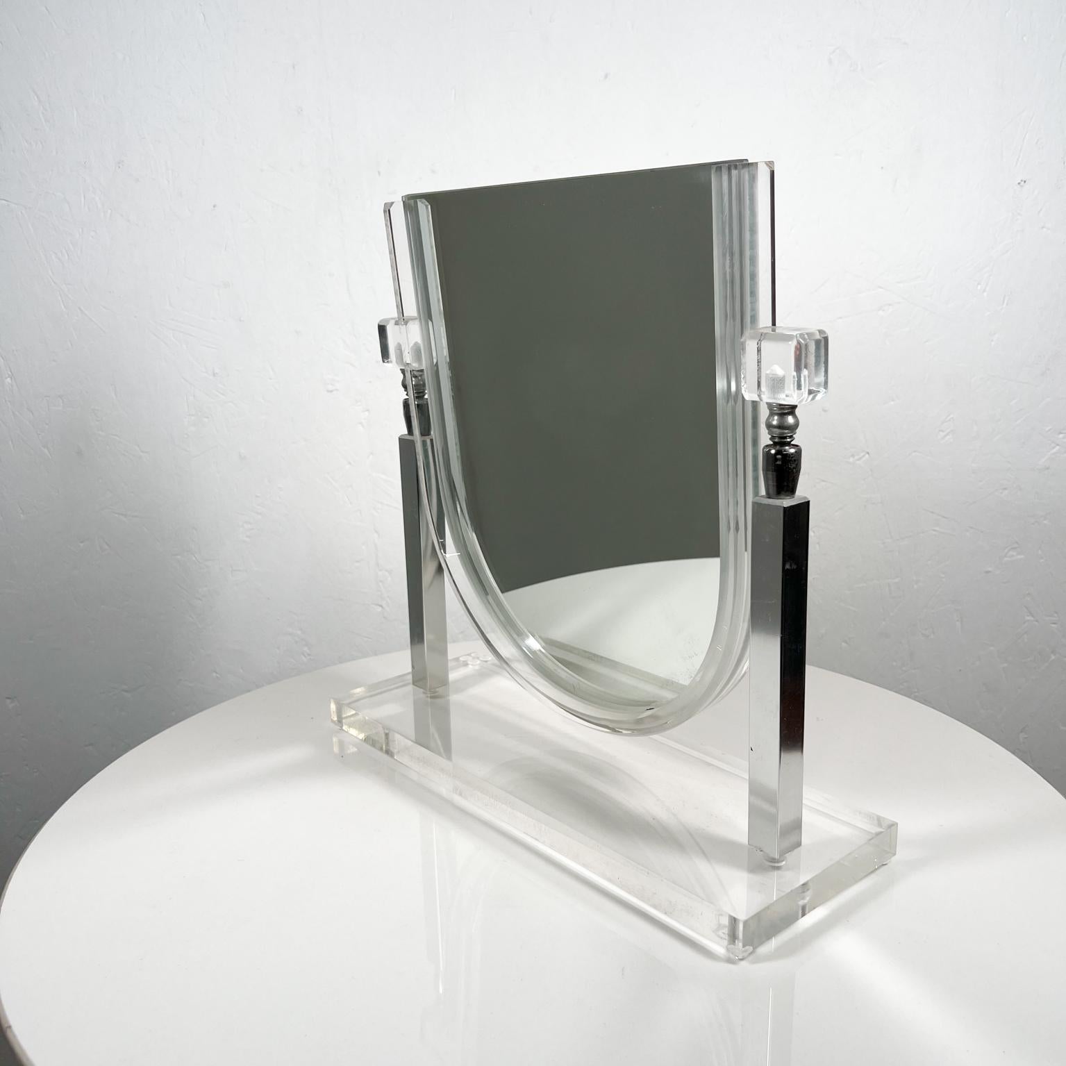 Mid-Century Modern 1970s Modernist Lucite Chrome Table Vanity Mirror  For Sale