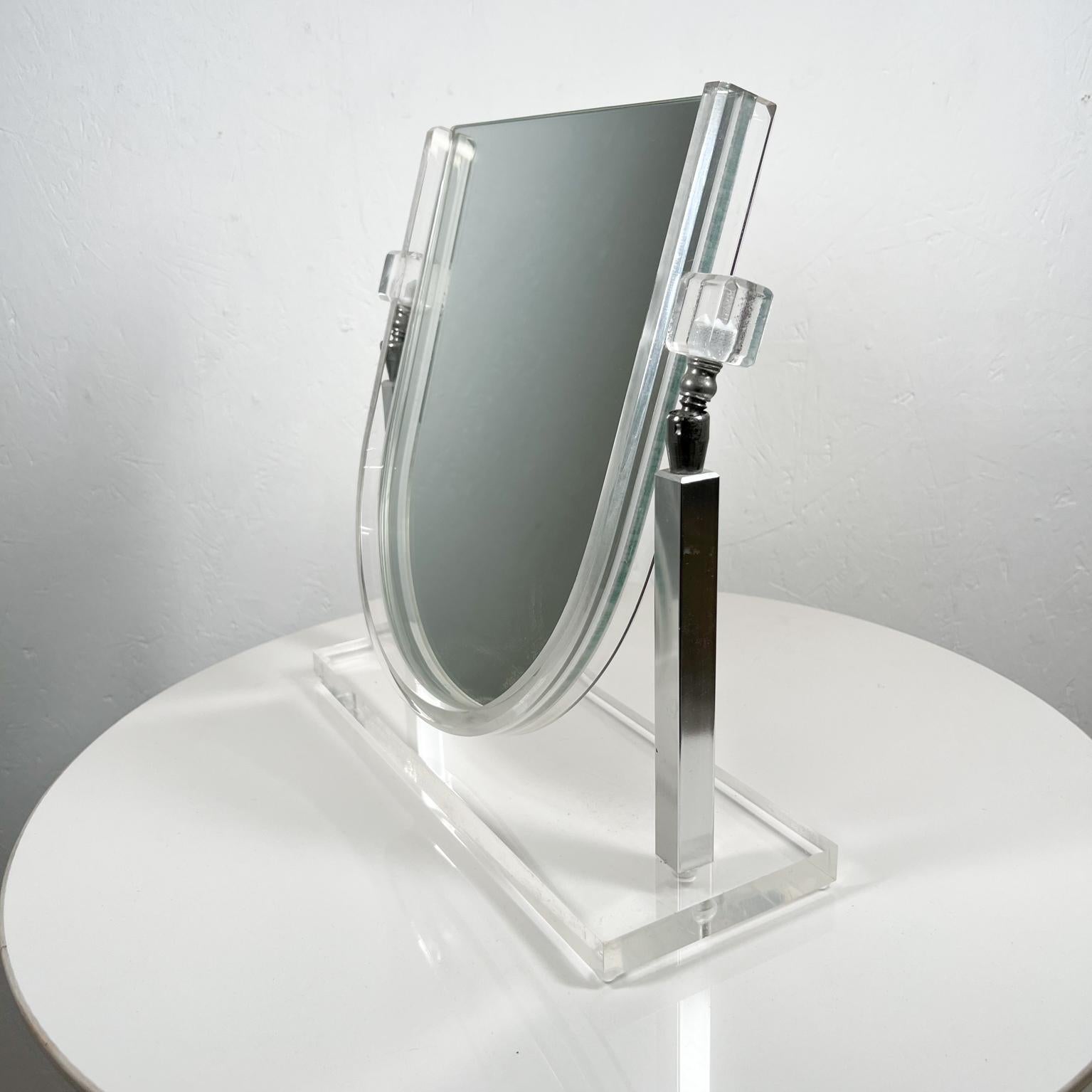 American 1970s Modernist Lucite Chrome Table Vanity Mirror  For Sale