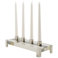 1970s Modernist Lucite and Silver Plate Candlestick Candleholders