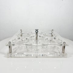 1970s Modernist Lucite Beverage Bar Drink Carrier Eight Glass Serving Tray