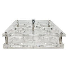 1970s, Modernist Lucite Beverage Bar Drink Carrier Eight Glass Serving Tray