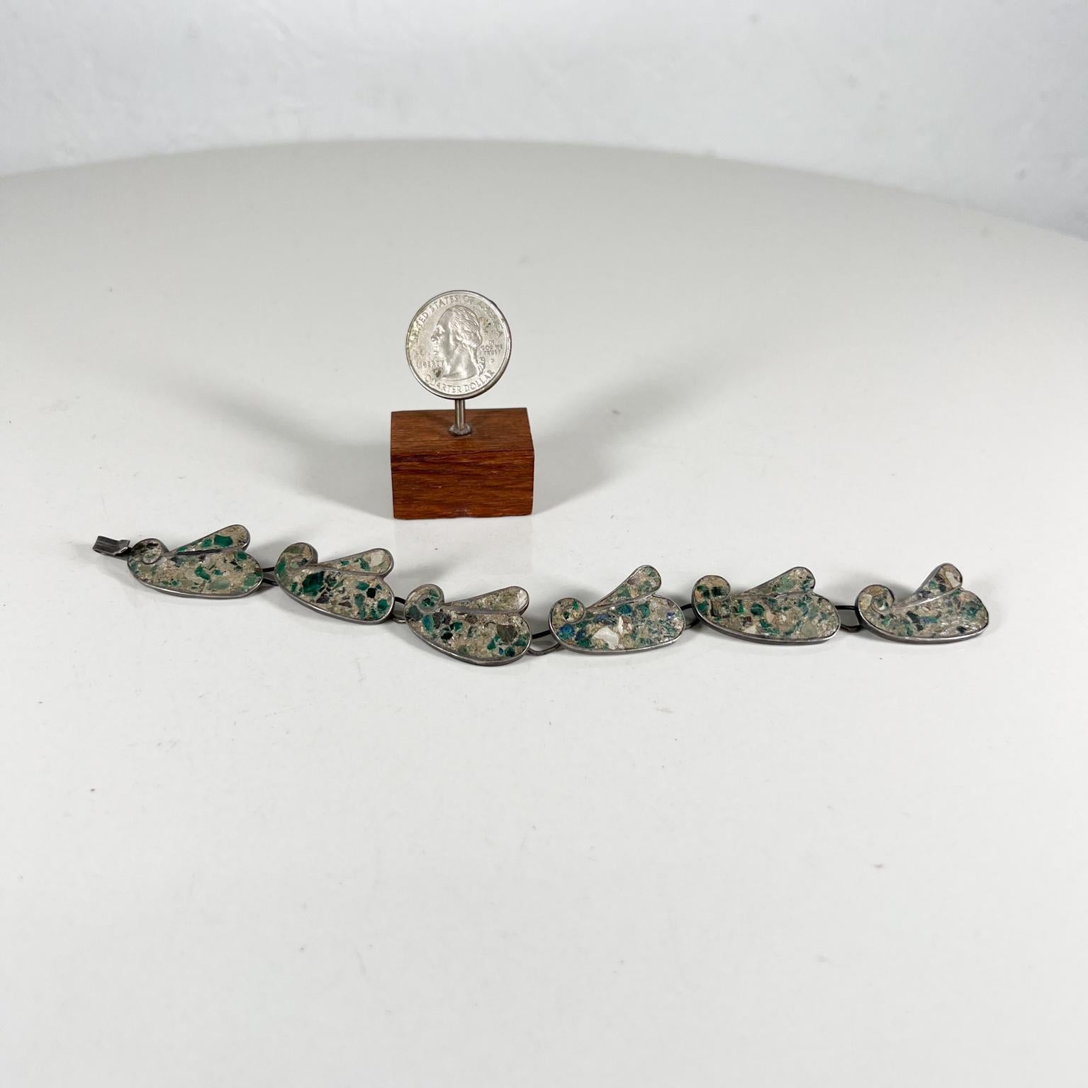 Bracelet mexicain moderniste à maillons en argent sterling et malachite Taxco, Mexique, années 1970 en vente 4