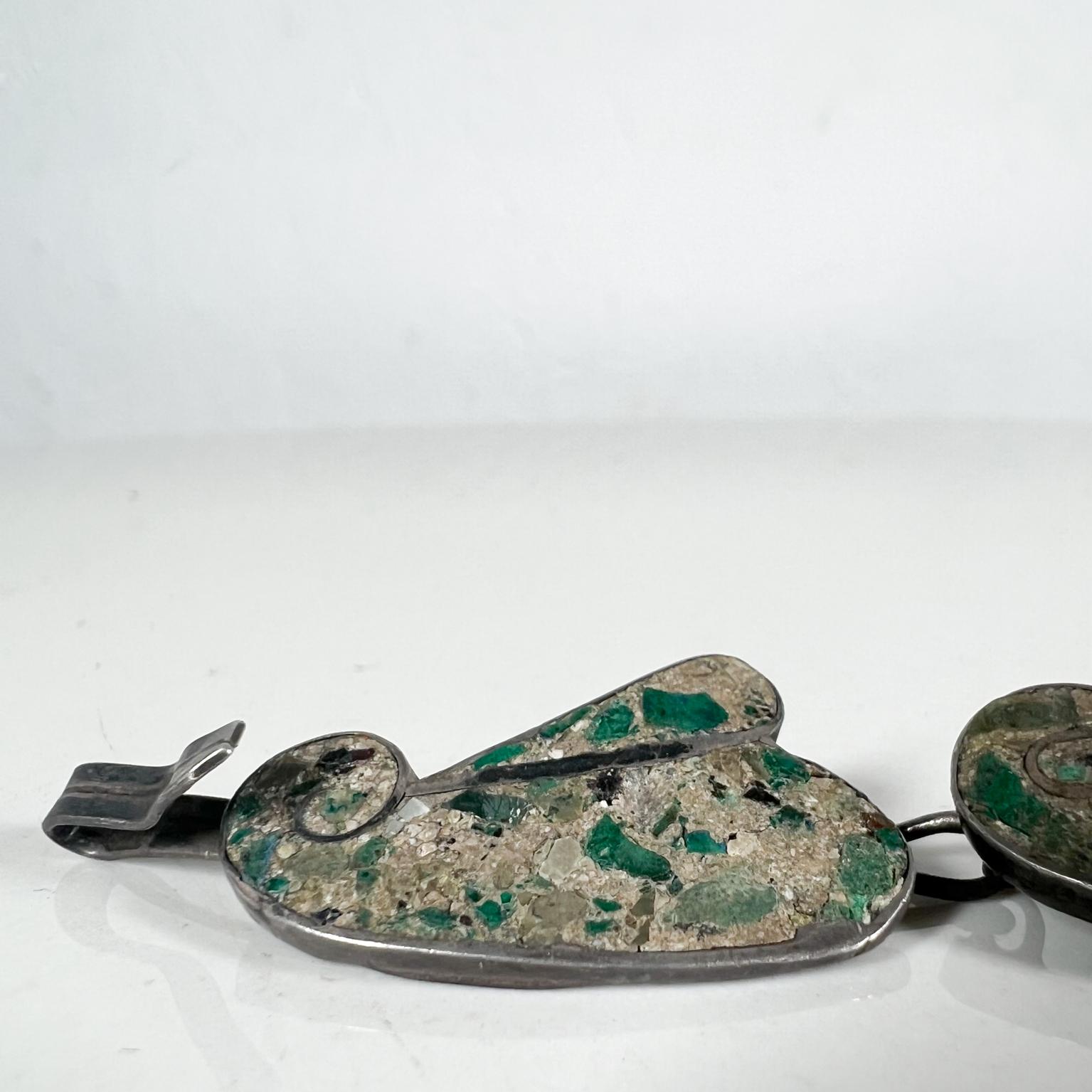 Modernistisches mexikanisches Gliederarmband aus Sterlingsilber und Malachit aus den 1970er Jahren Taxco Mexiko (Mexikanisch) im Angebot