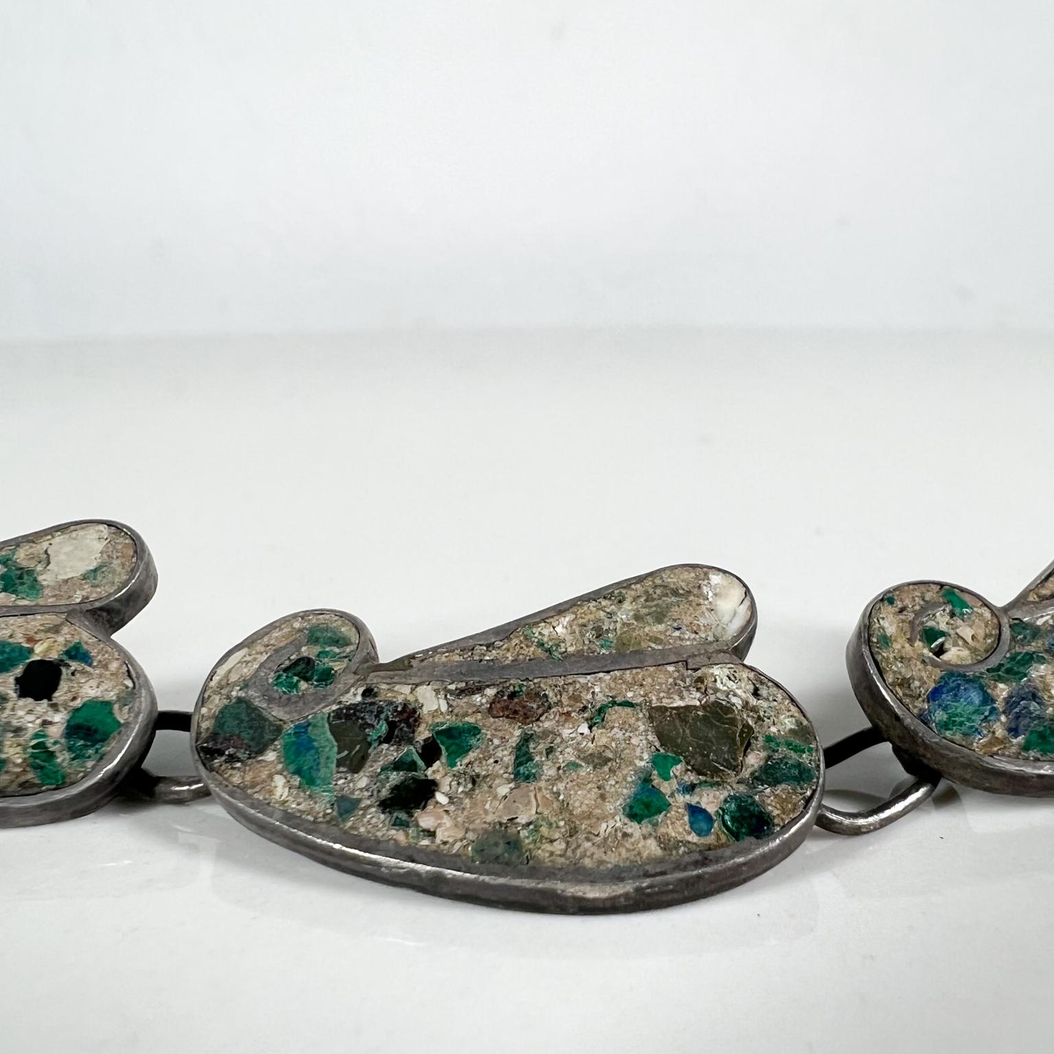Late 20th Century 1970s Modernist Mexican Sterling Silver and Malachite Link Bracelet Taxco Mexico For Sale