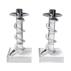 Vintage 1970
s Modernist mixed media brass and Lucite candlesticks Albrizzi