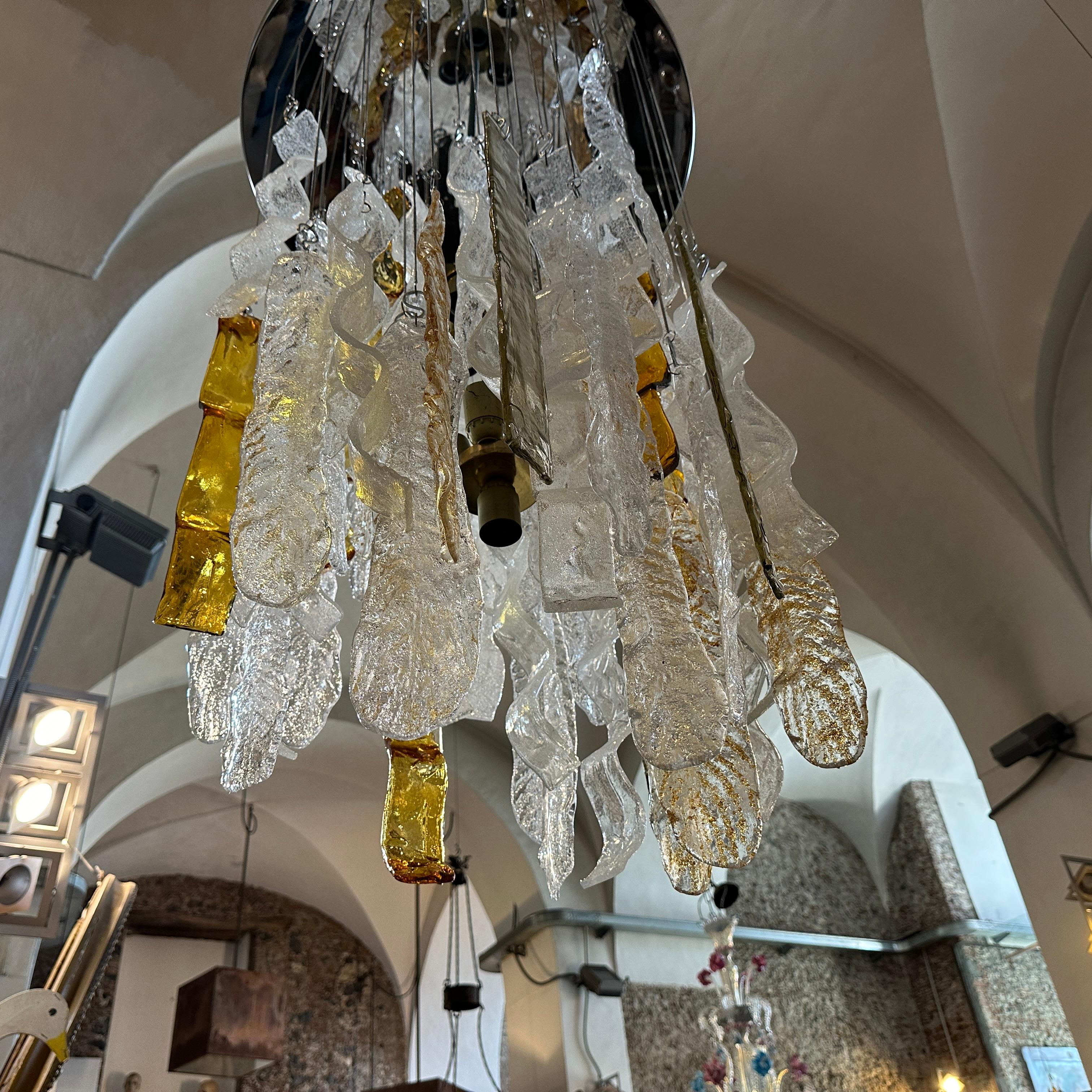 1970s Modernist Murano Glass Huge Cascade Chandelier by Mazzega For Sale 3