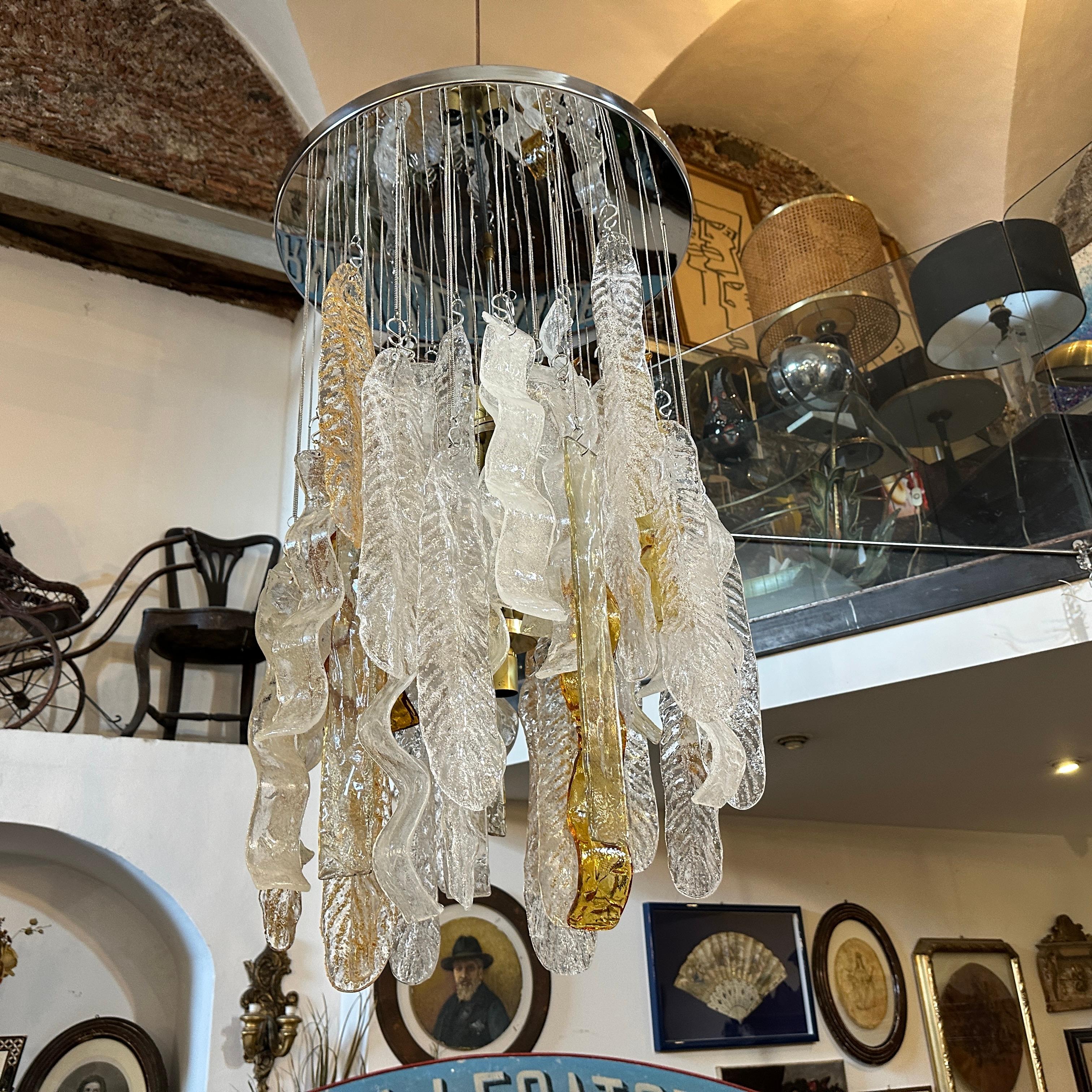 Lustre à grande cascade en verre de Murano moderniste des années 1970 par Mazzega Murano en vente 6