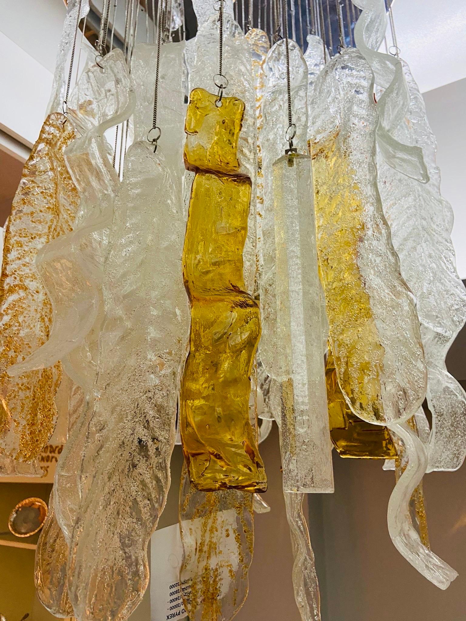 Italian 1970s Modernist Murano Glass Huge Cascade Chandelier by Mazzega For Sale