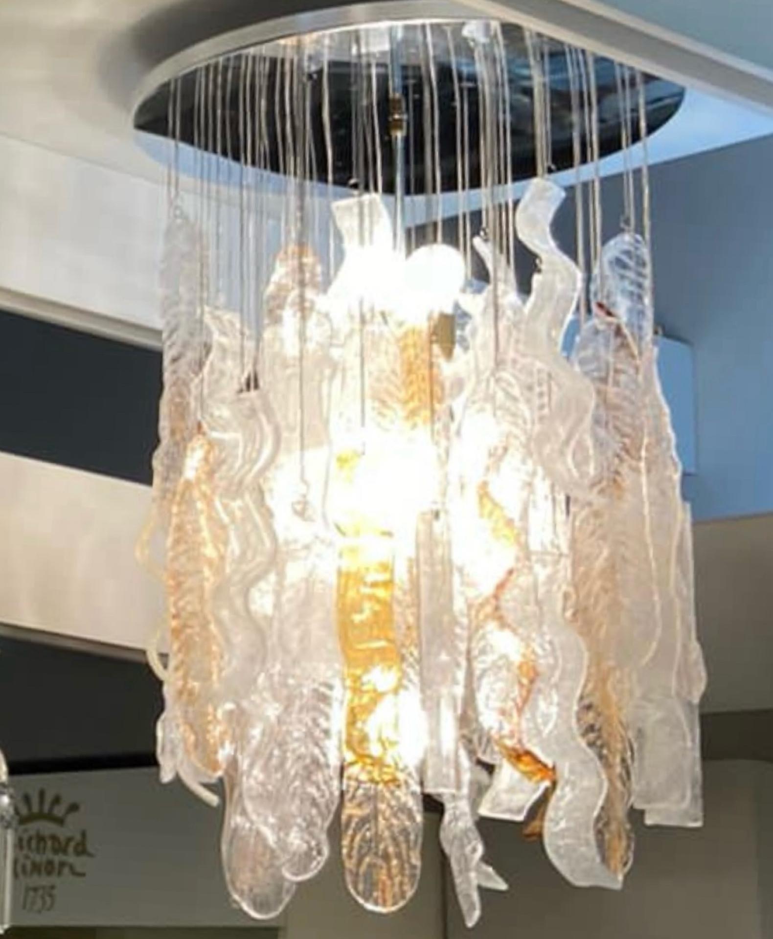 Hand-Crafted 1970s Modernist Murano Glass Huge Cascade Chandelier by Mazzega For Sale