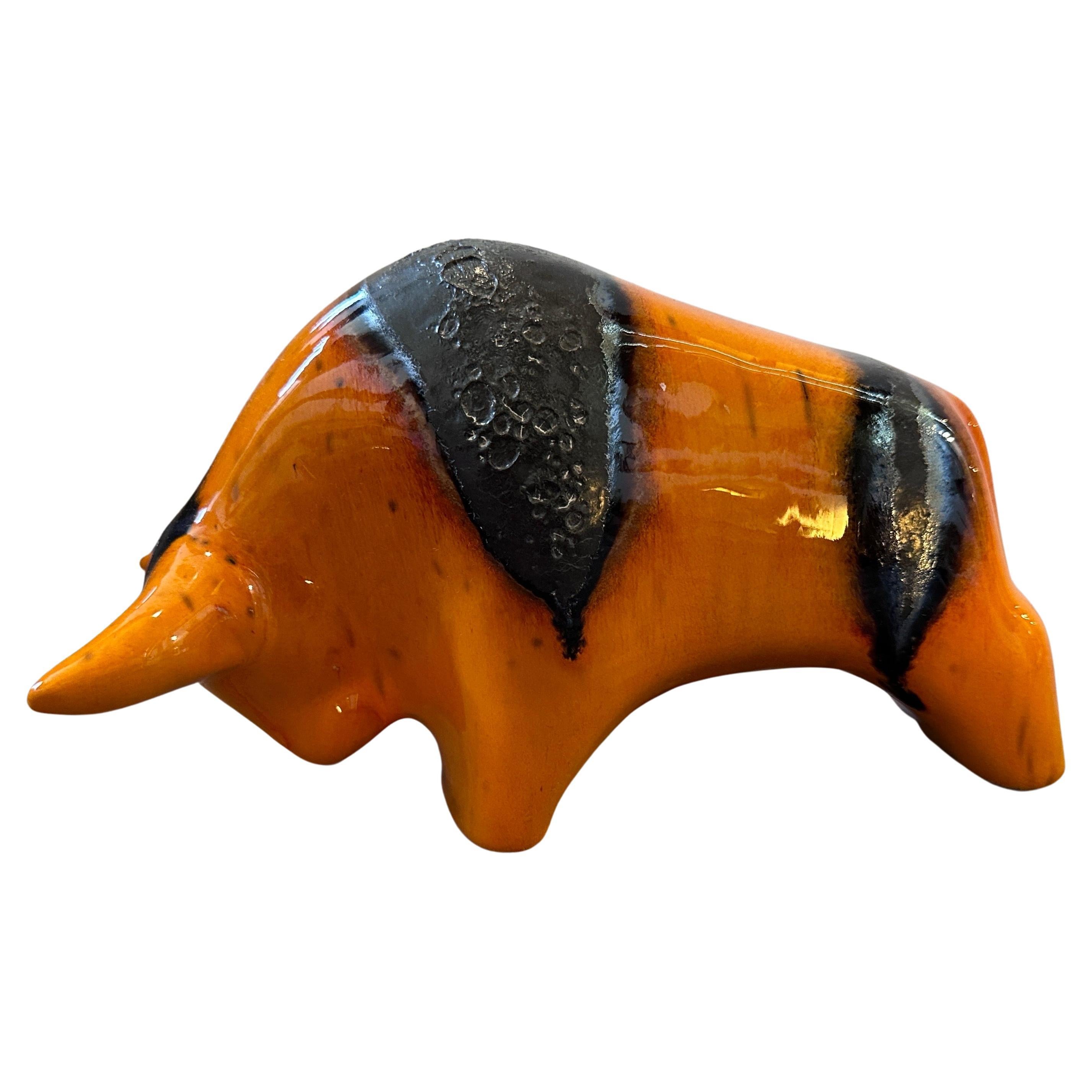 This Ceramic Bull by Otto Keramik is a striking and unique piece of ceramic art that epitomizes the design aesthetics of the era. Created by the renowned German pottery studio Otto Keramik, this sculpture showcases the boldness and creativity that