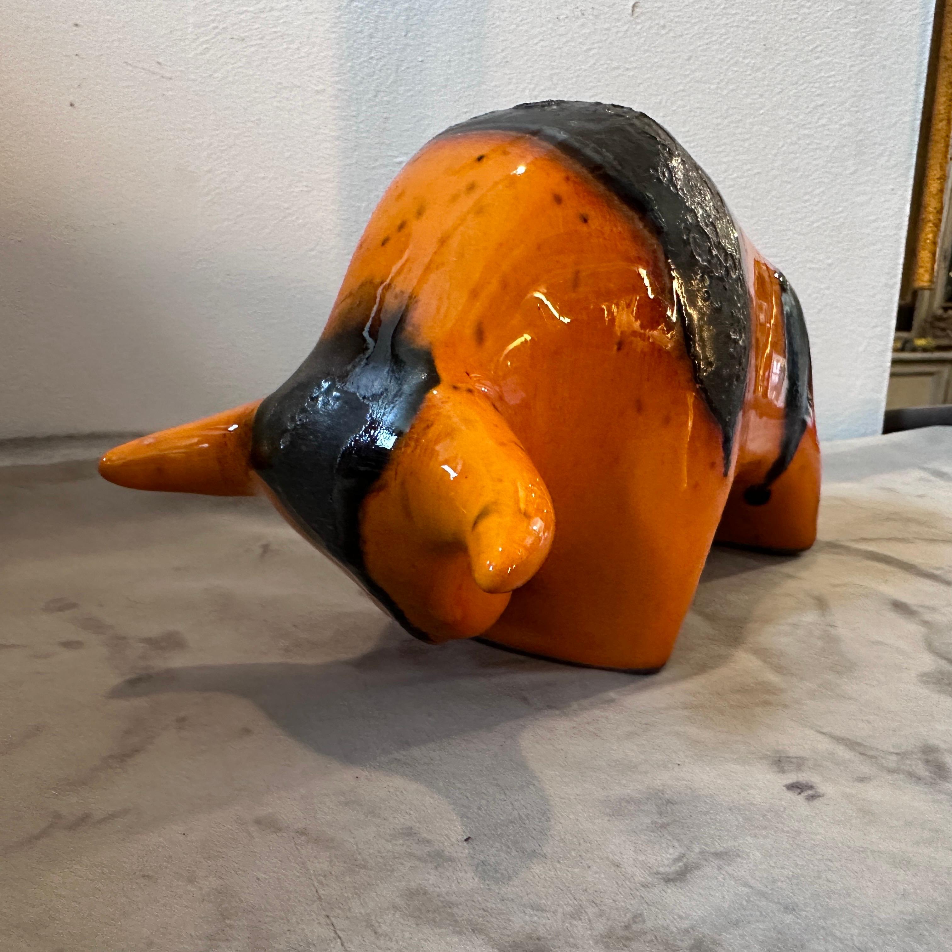 Mid-Century Modern 1970s Modernist Orange and Black Fat Lava Ceramic Bull by Otto Keramik