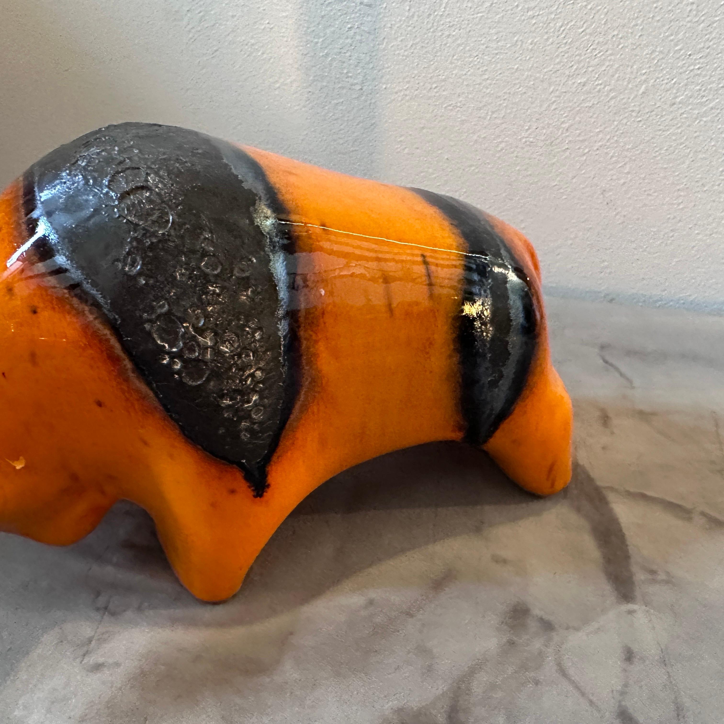 German 1970s Modernist Orange and Black Fat Lava Ceramic Bull by Otto Keramik