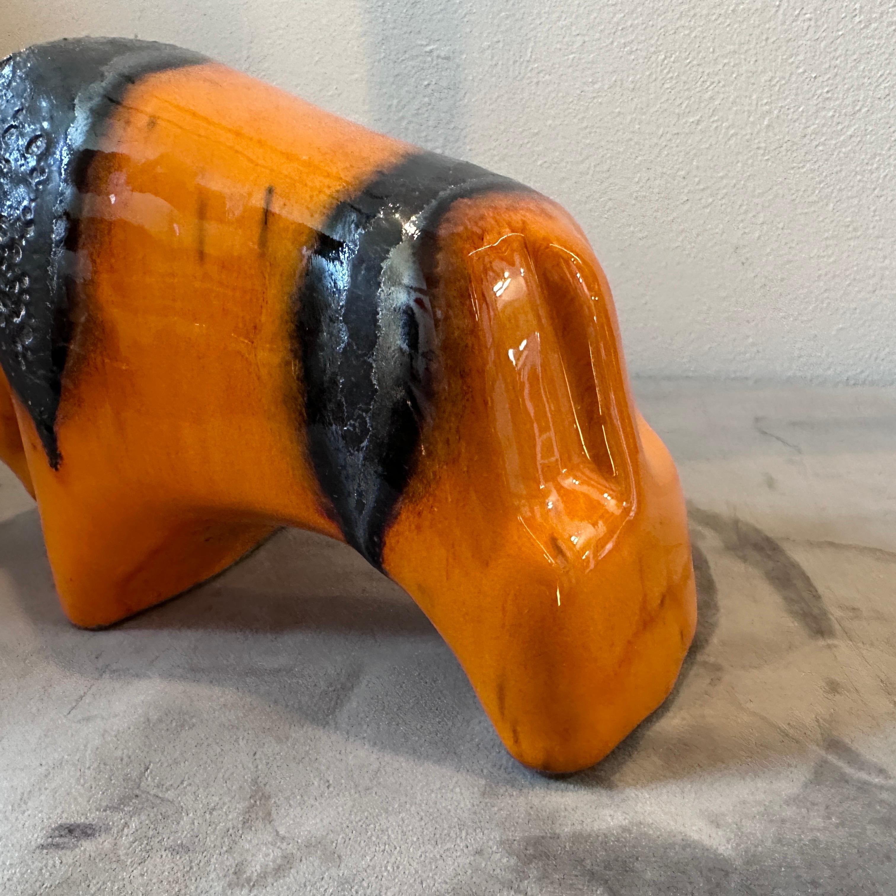 Hand-Painted 1970s Modernist Orange and Black Fat Lava Ceramic Bull by Otto Keramik