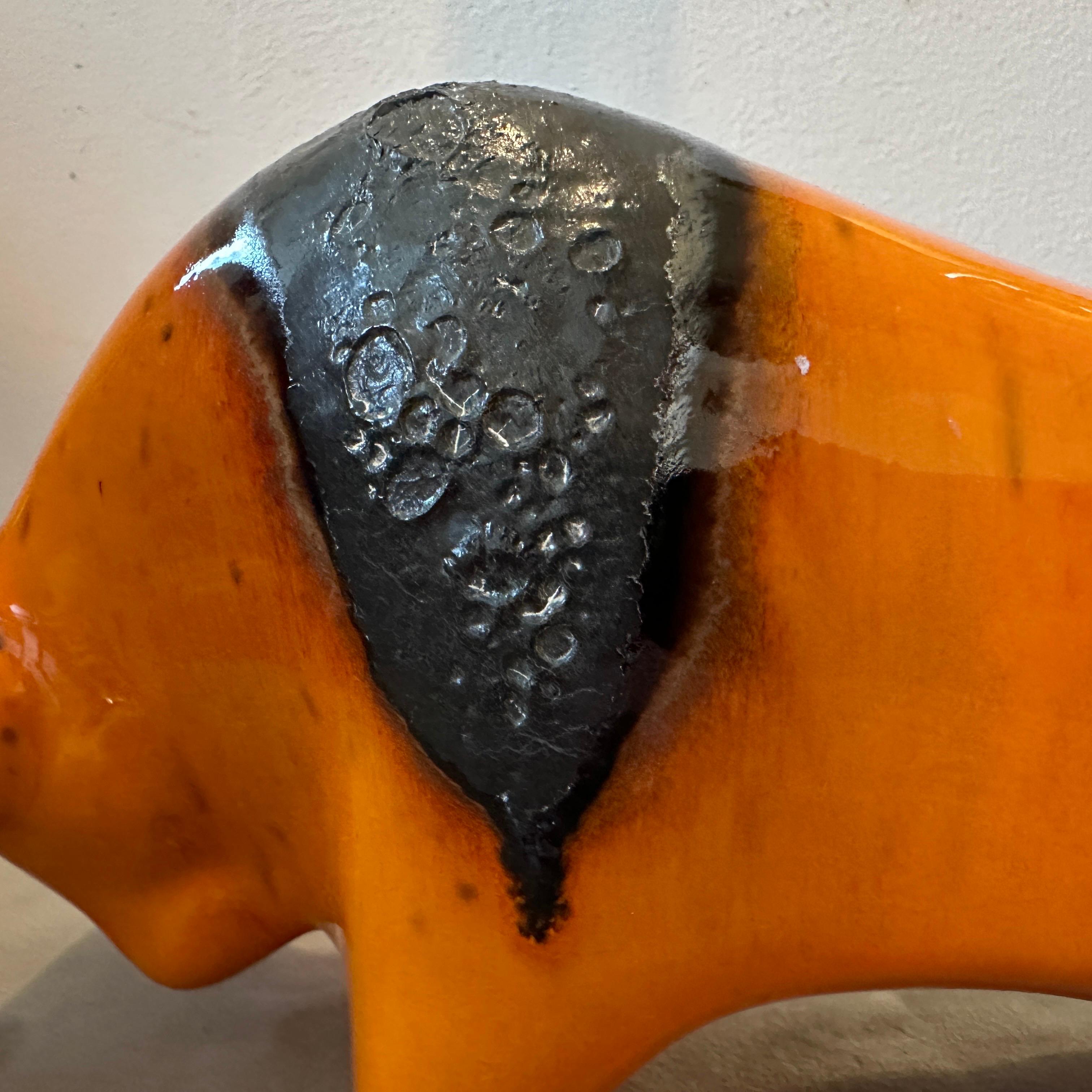 1970s Modernist Orange and Black Fat Lava Ceramic Bull by Otto Keramik In Good Condition In Aci Castello, IT