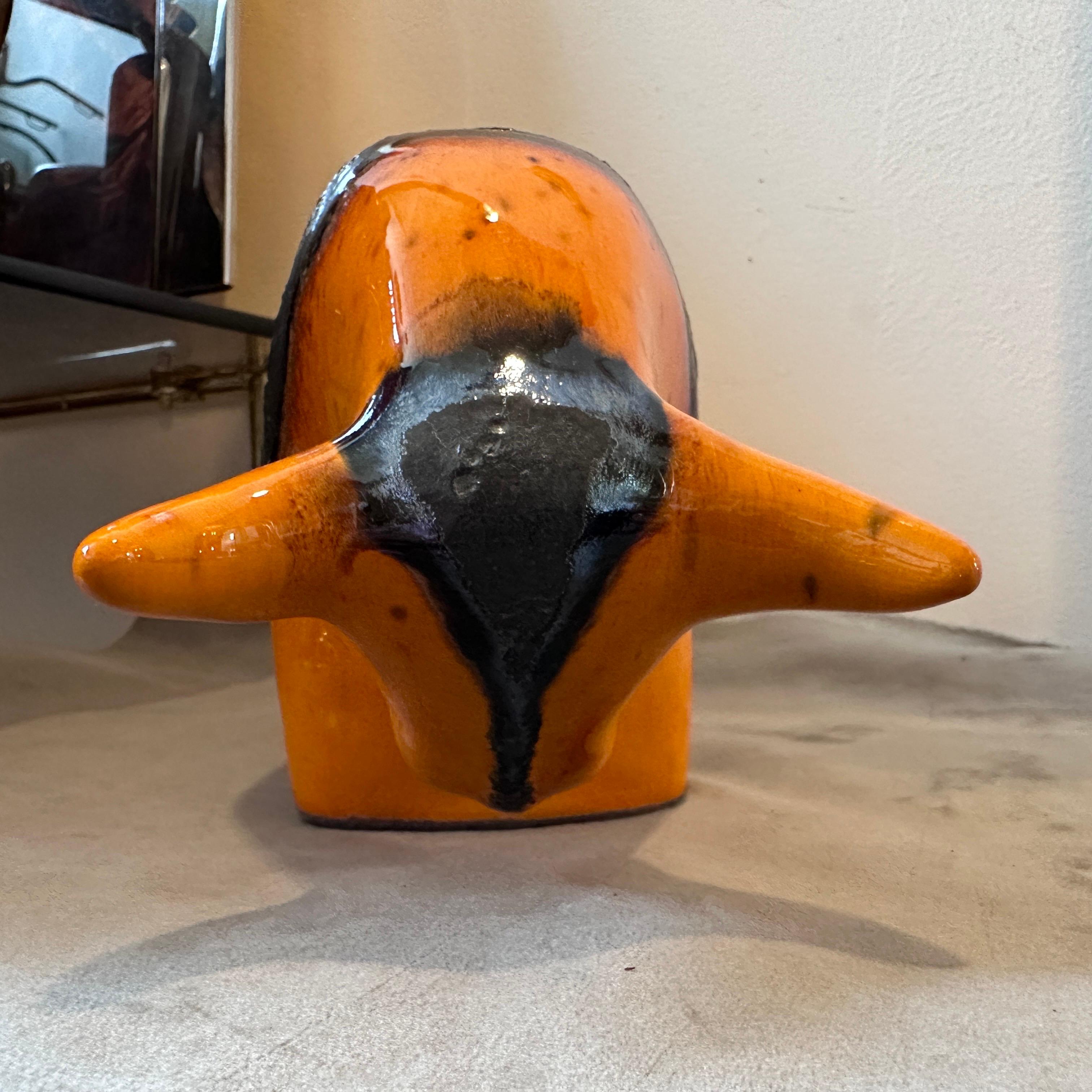 1970s Modernist Orange and Black Fat Lava Ceramic Bull by Otto Keramik 1