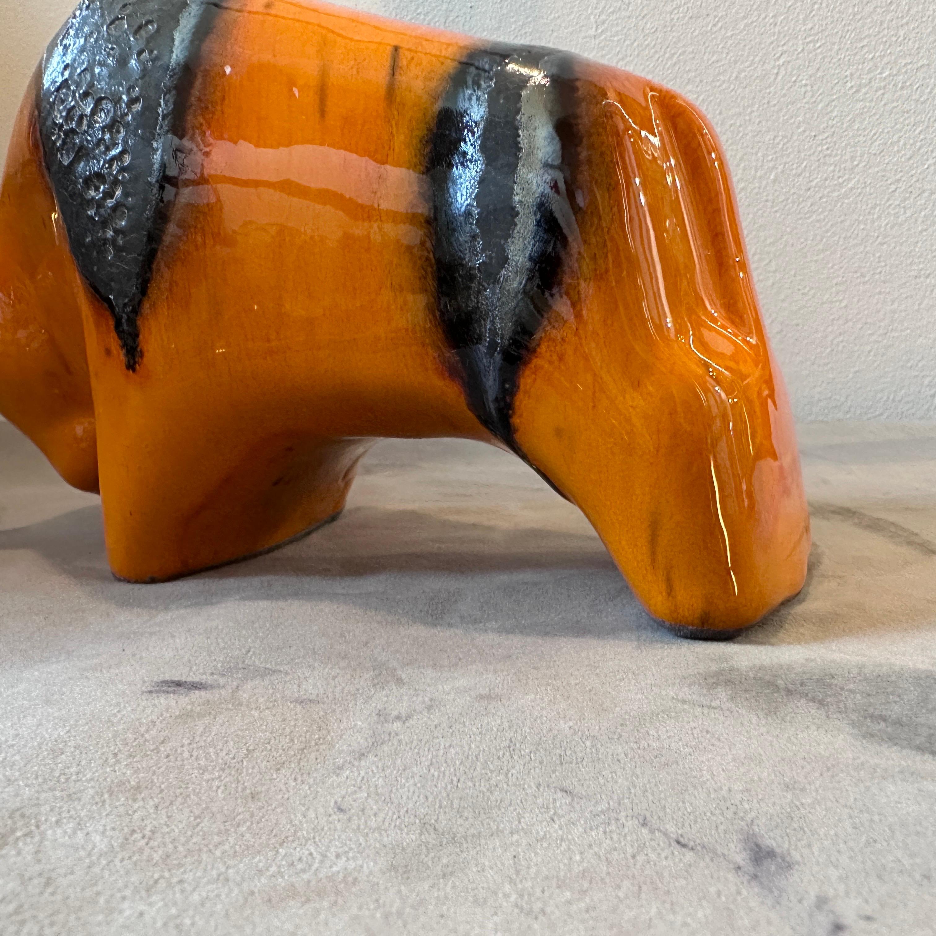 1970s Modernist Orange and Black Fat Lava Ceramic Bull by Otto Keramik 2