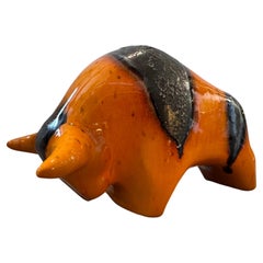 1970s Modernist Orange and Black Fat Lava Ceramic Bull by Otto Keramik