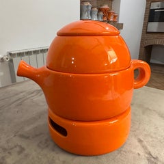 1970s Modernist Orange Ceramic Teapot by Liisi Beckmann for Gabbianelli