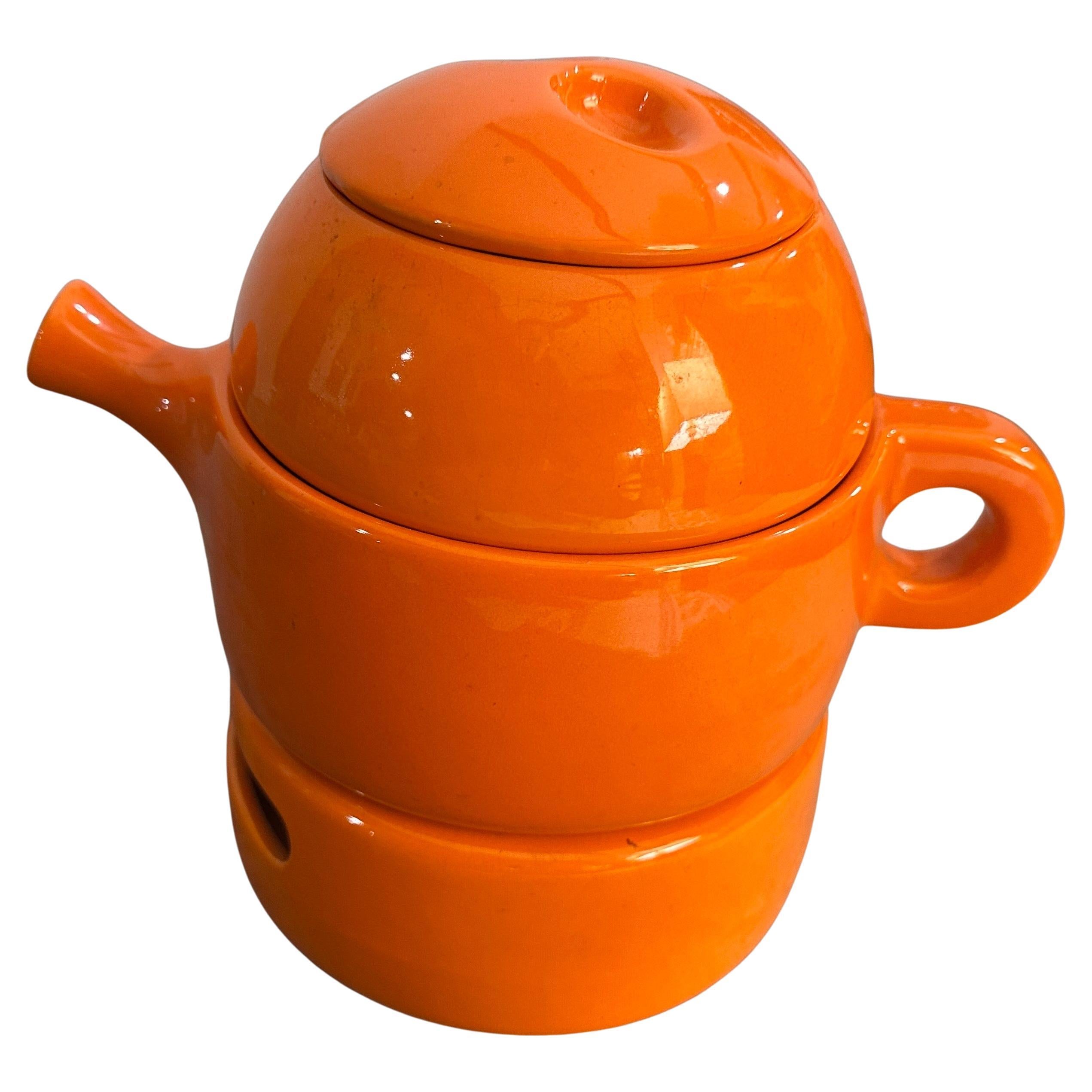 Teiera modernista in ceramica arancione degli anni '70 di Liisi Beckmann per Gabbianelli in vendita