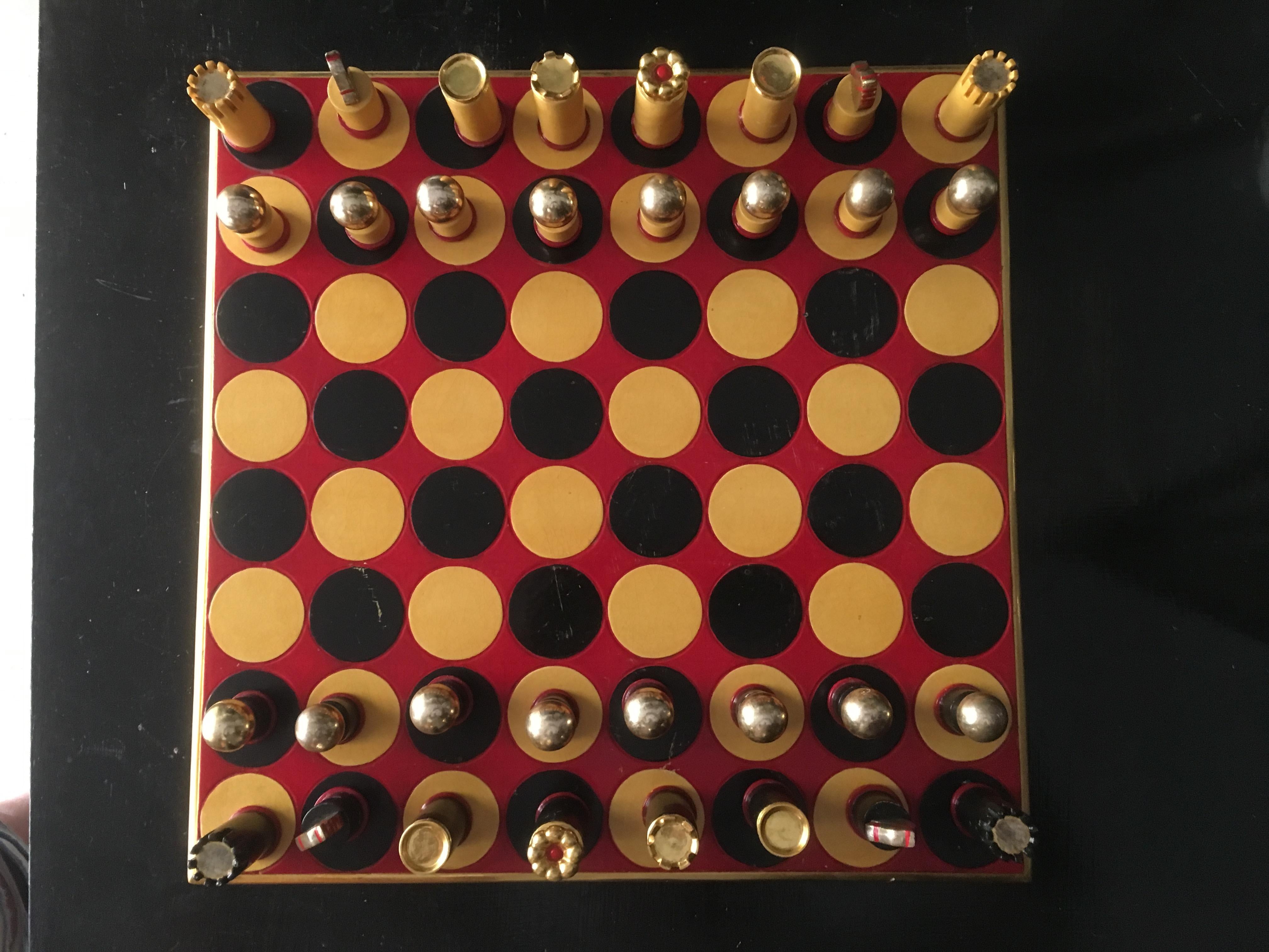 Late 20th Century 1970s Modernist Painted and Gilded Wood Chess Set