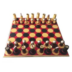 1970s Modernist Painted and Gilded Wood Chess Set