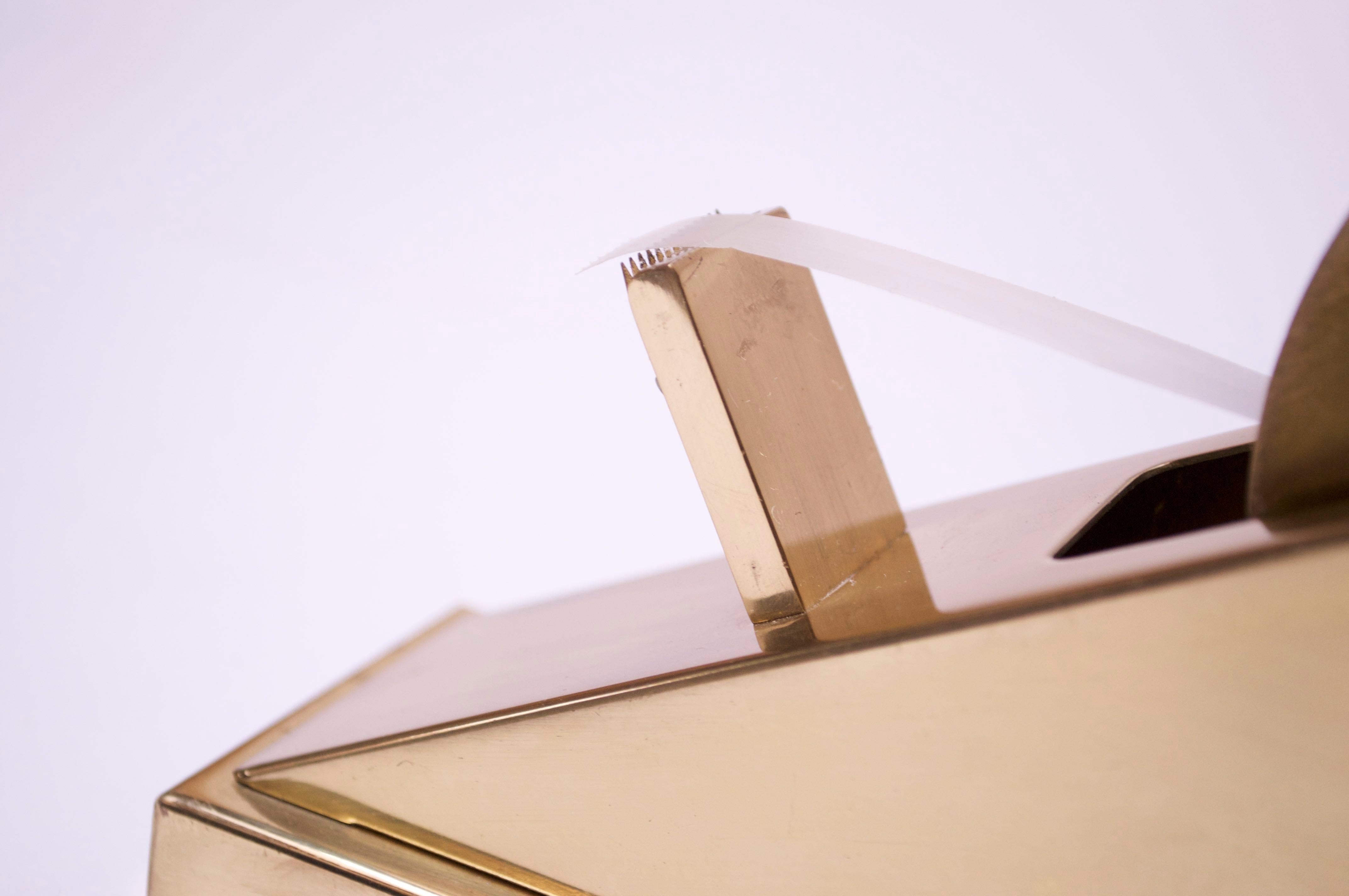 1970s Modernist Polished Brass Tape Dispenser In Good Condition In Brooklyn, NY