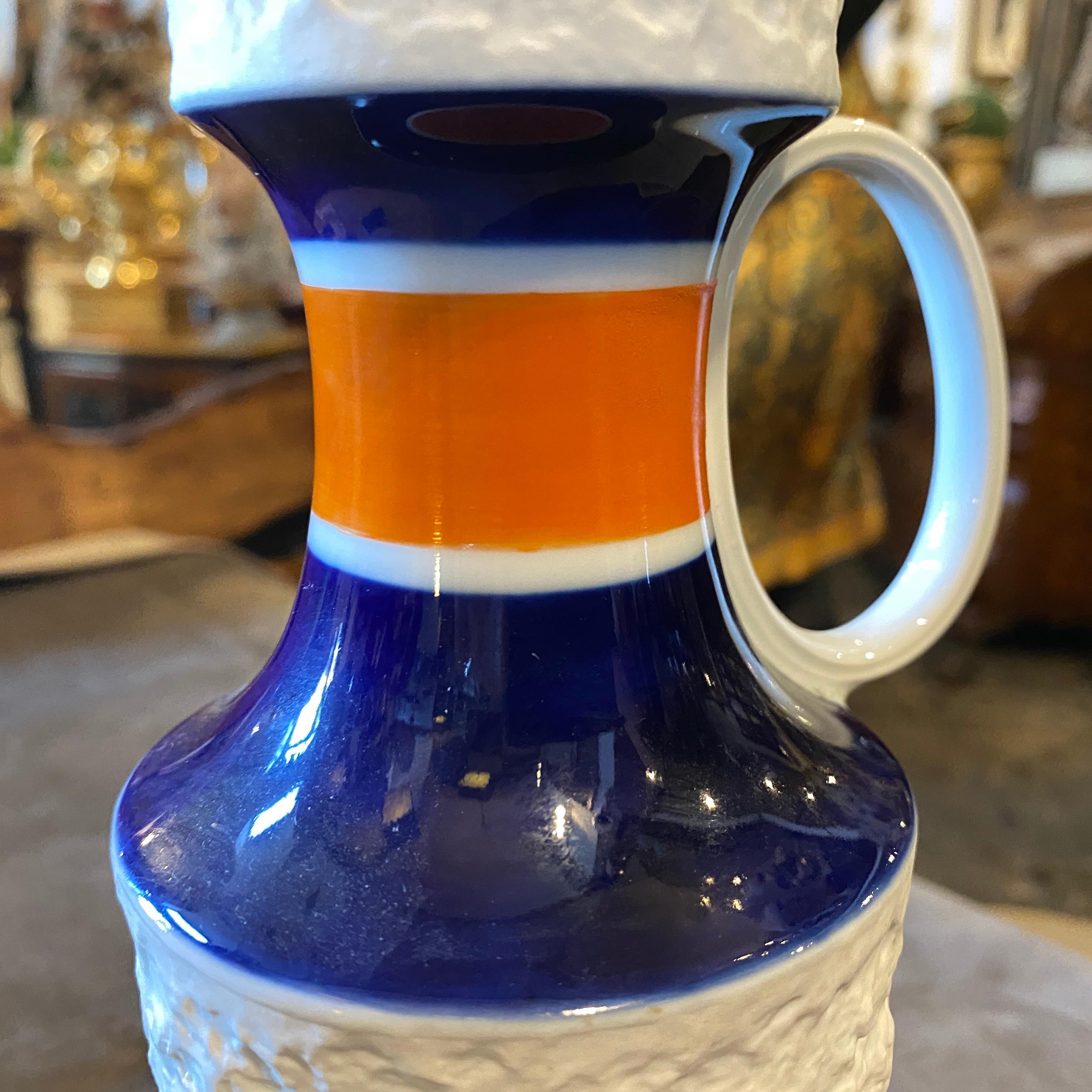 1970s Modernist White Orange and Blue Porcelain German Bottle Vase by K.P.M. For Sale 5